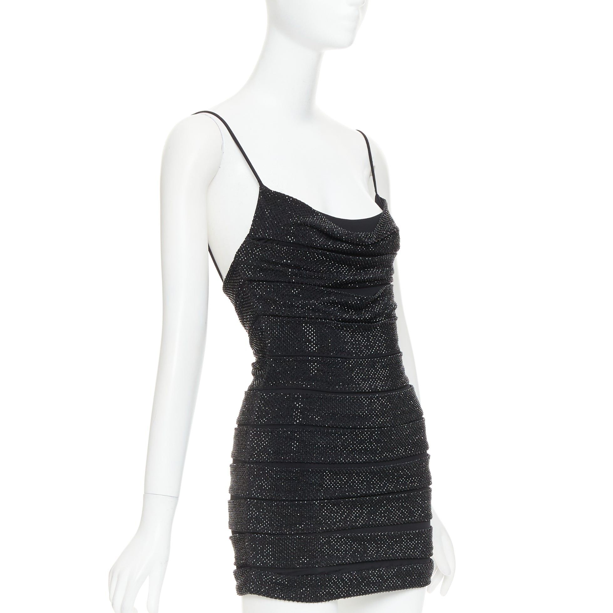 Alexandre Vauthier ALEXANDRE VAUTHIER black crystal strass embellished stretched panel bandage mini slip dress Size S / US 4 / IT 40 - 3 Thumbnail