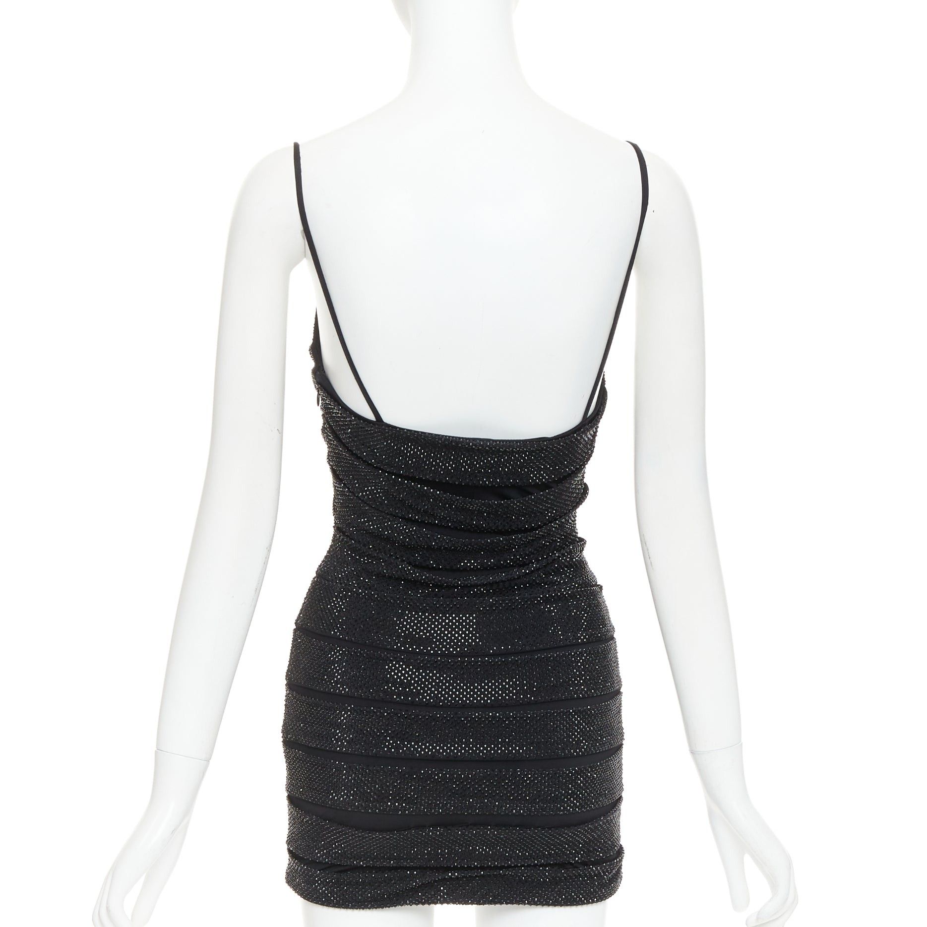 Alexandre Vauthier ALEXANDRE VAUTHIER black crystal strass embellished stretched panel bandage mini slip dress Size S / US 4 / IT 40 - 5 Thumbnail