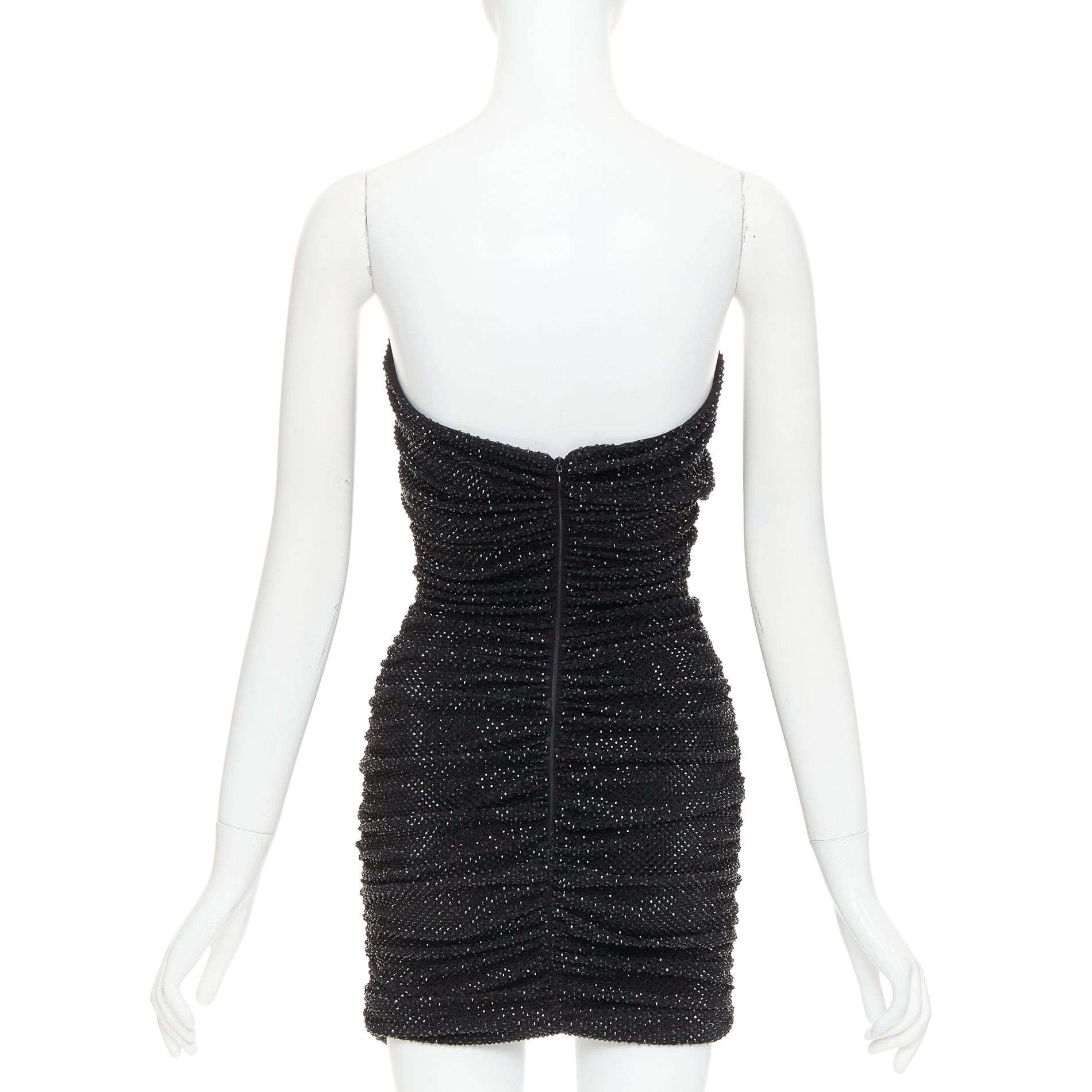 Alexandre Vauthier ALEXANDRE VAUTHIER black strass crystal bow tie cut out ruched mini dress Size S / US 4 / IT 40 - 5 Thumbnail