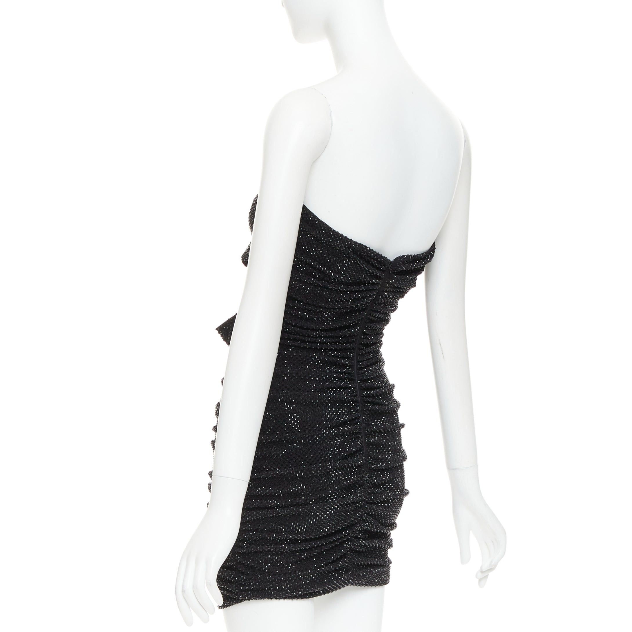 Alexandre Vauthier ALEXANDRE VAUTHIER black strass crystal bow tie cut out ruched mini dress Size S / US 4 / IT 40 - 6 Thumbnail