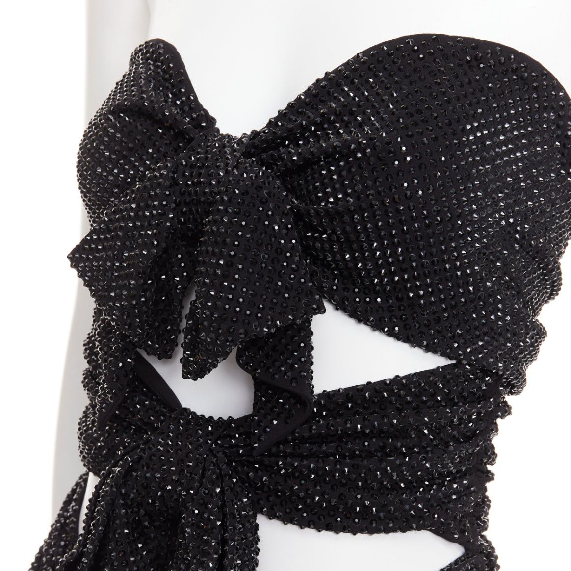 Alexandre Vauthier ALEXANDRE VAUTHIER black strass crystal bow tie cut out ruched mini dress Size S / US 4 / IT 40 - 2 Thumbnail