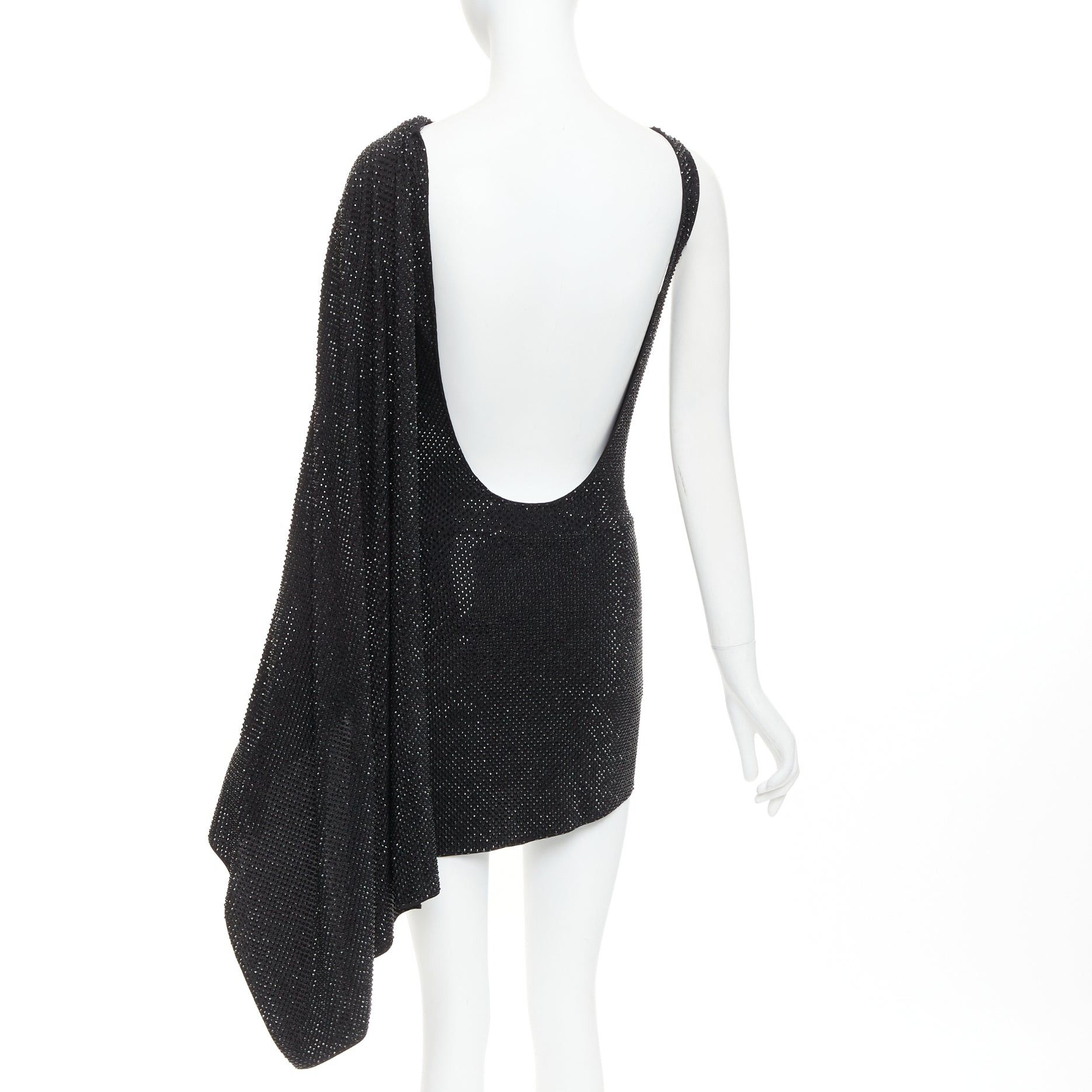 Alexandre Vauthier ALEXANDRE VAUTHIER black strass crystal embellished asymmetric draped mini dress Size S / US 4 / IT 40 - 5 Thumbnail