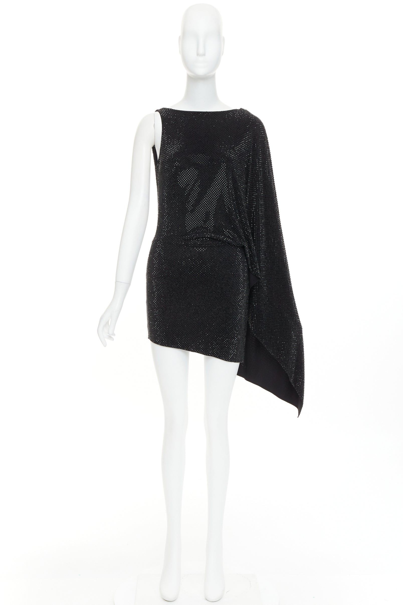 Alexandre Vauthier ALEXANDRE VAUTHIER black strass crystal embellished asymmetric draped mini dress Size S / US 4 / IT 40 - 11 Thumbnail