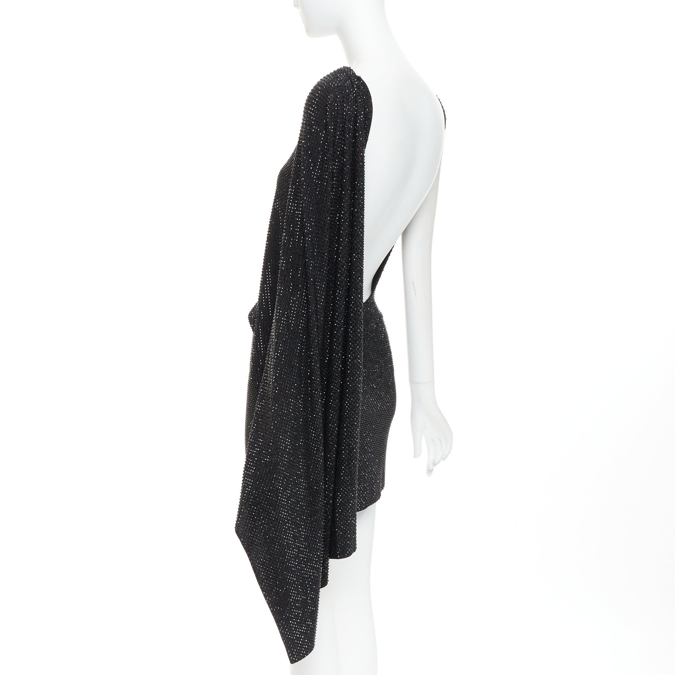 Alexandre Vauthier ALEXANDRE VAUTHIER black strass crystal embellished asymmetric draped mini dress Size S / US 4 / IT 40 - 6 Thumbnail