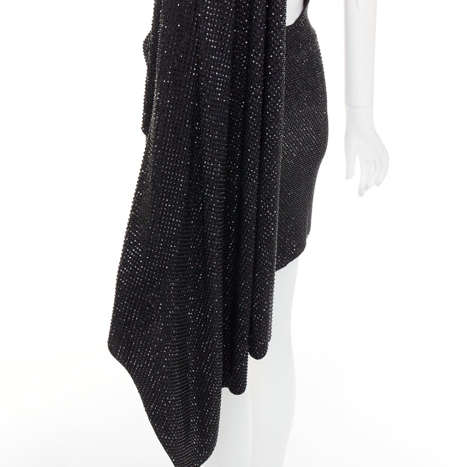 Alexandre Vauthier ALEXANDRE VAUTHIER black strass crystal embellished asymmetric draped mini dress Size S / US 4 / IT 40 - 7 Thumbnail