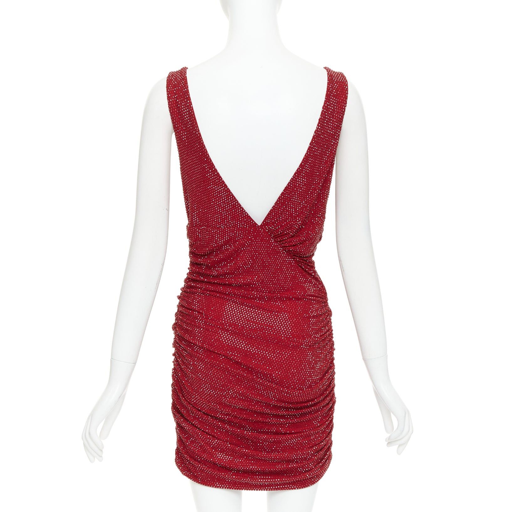 Alexandre Vauthier ALEXANDRE VAUTHIER Daring Red crystal stass encrusted plunge ruched mini dress IT40 S Size S / US 4 / IT 40 - 5 Thumbnail