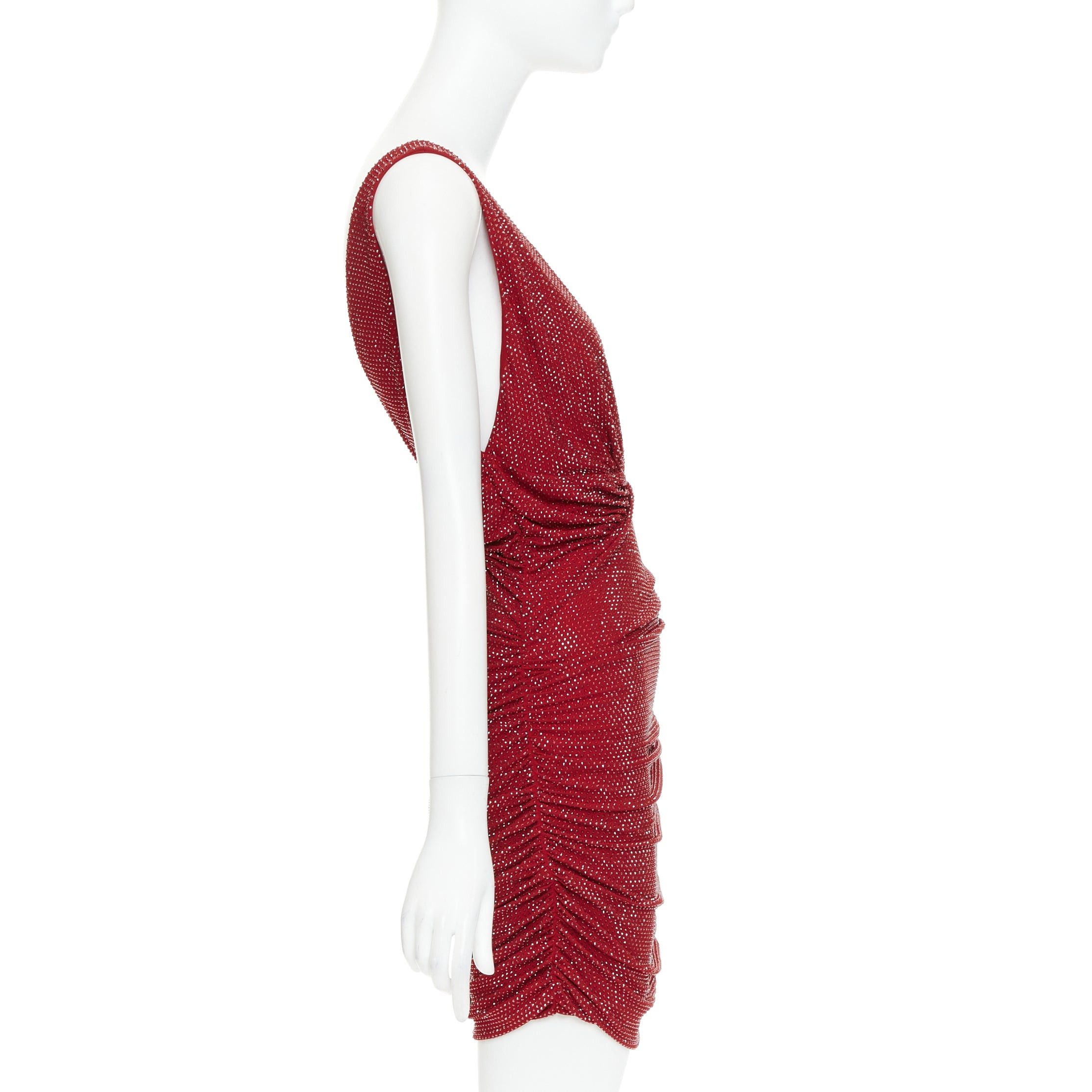 Alexandre Vauthier ALEXANDRE VAUTHIER Daring Red crystal stass encrusted plunge ruched mini dress IT40 S Size S / US 4 / IT 40 - 4 Thumbnail