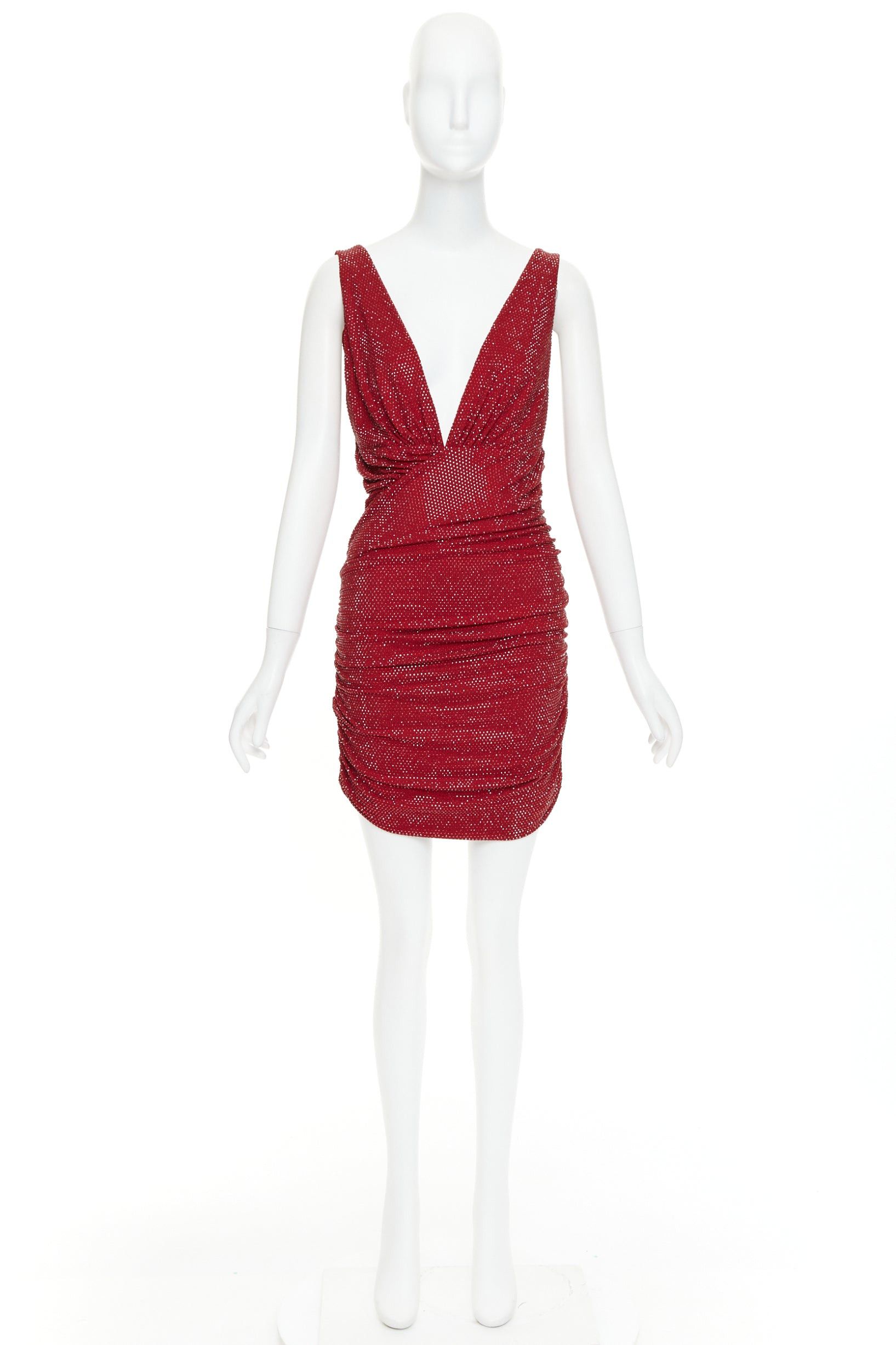 Alexandre Vauthier ALEXANDRE VAUTHIER Daring Red crystal stass encrusted plunge ruched mini dress IT40 S Size S / US 4 / IT 40 - 11 Thumbnail