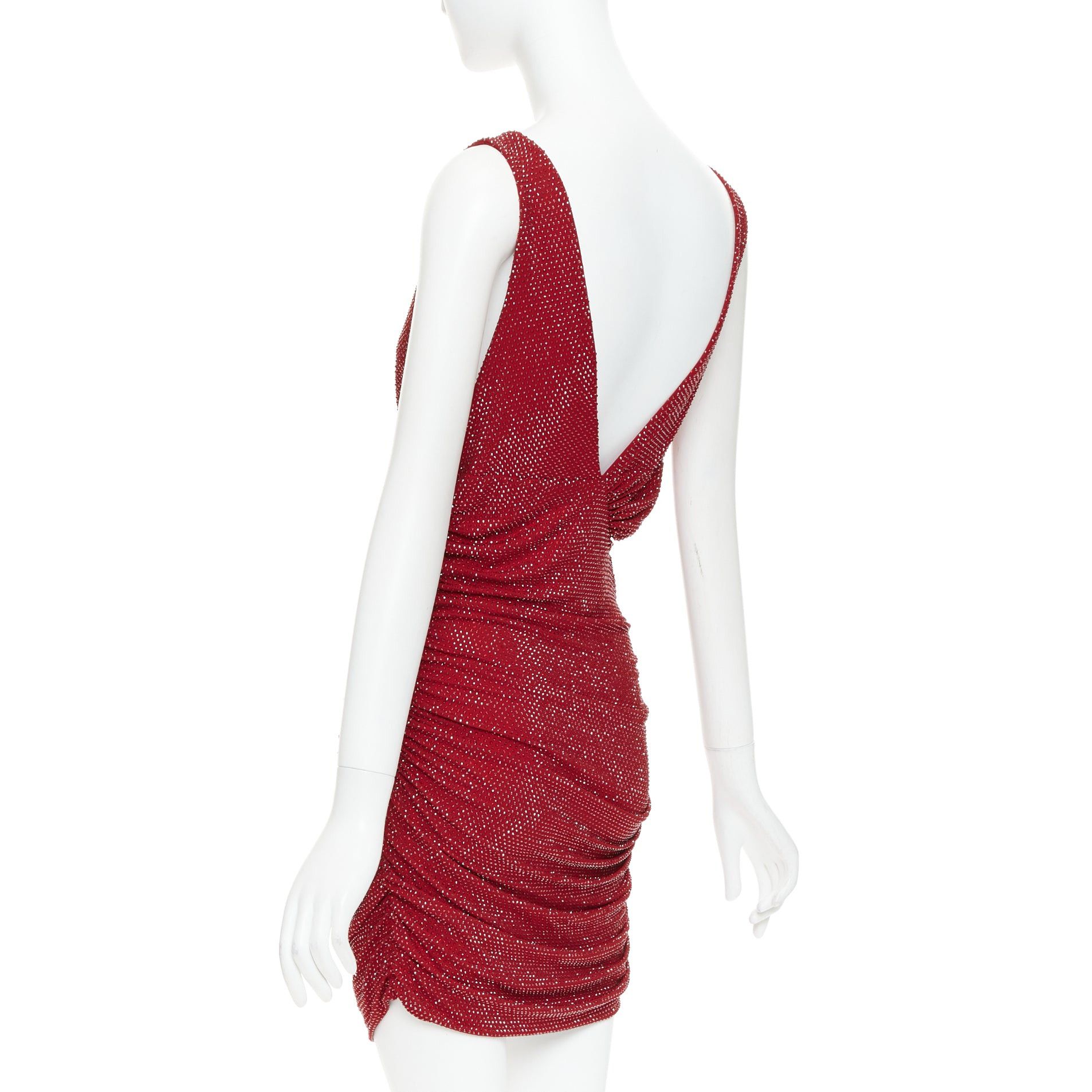 Alexandre Vauthier ALEXANDRE VAUTHIER Daring Red crystal stass encrusted plunge ruched mini dress IT40 S Size S / US 4 / IT 40 - 6 Thumbnail