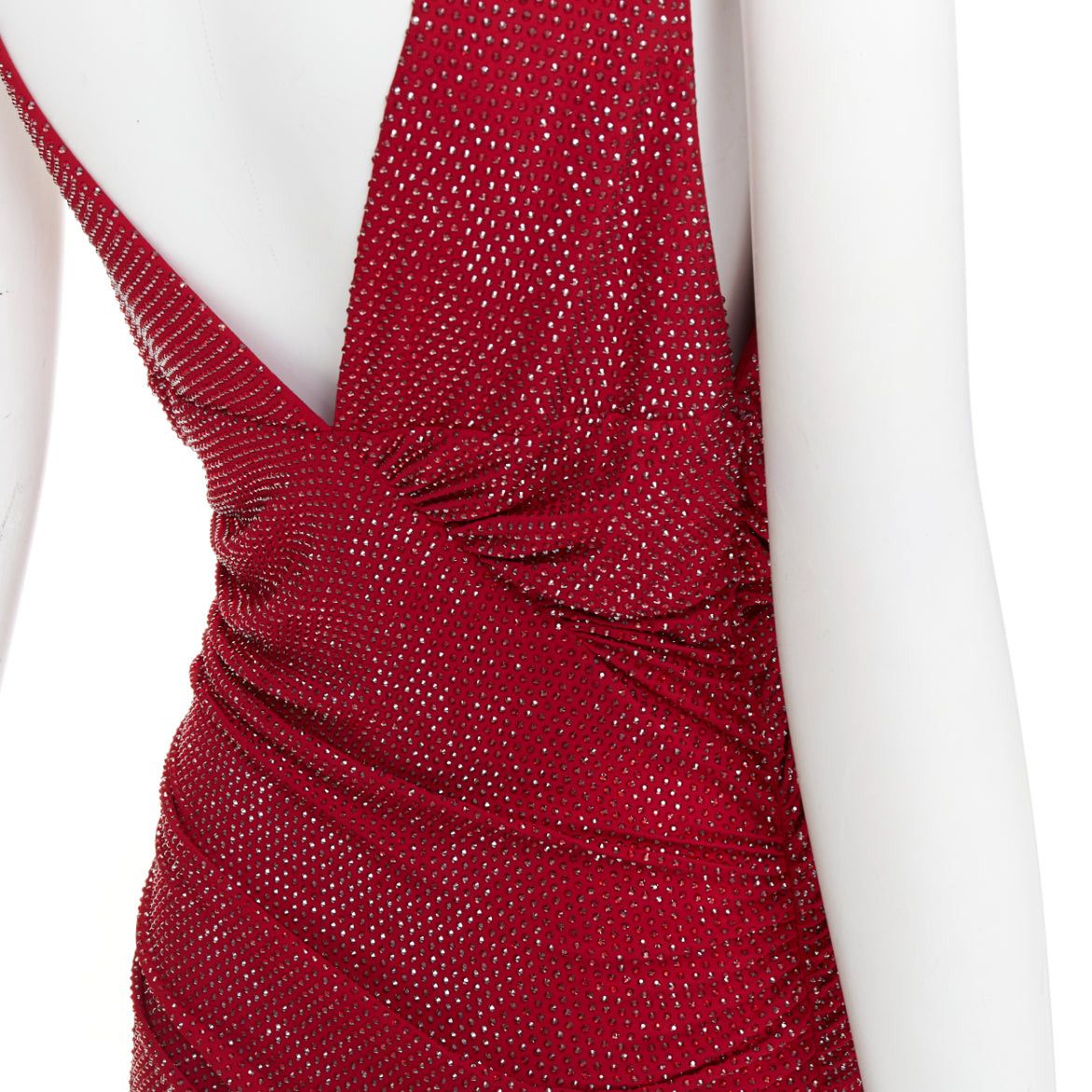 Alexandre Vauthier ALEXANDRE VAUTHIER Daring Red crystal stass encrusted plunge ruched mini dress IT40 S Size S / US 4 / IT 40 - 8 Thumbnail