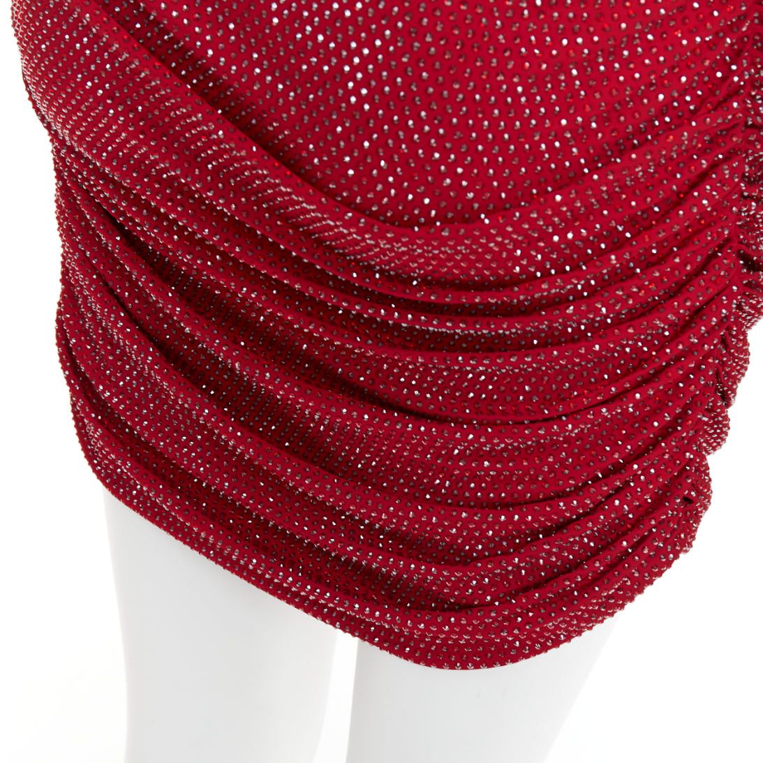 Alexandre Vauthier ALEXANDRE VAUTHIER Daring Red crystal stass encrusted plunge ruched mini dress IT40 S Size S / US 4 / IT 40 - 9 Thumbnail