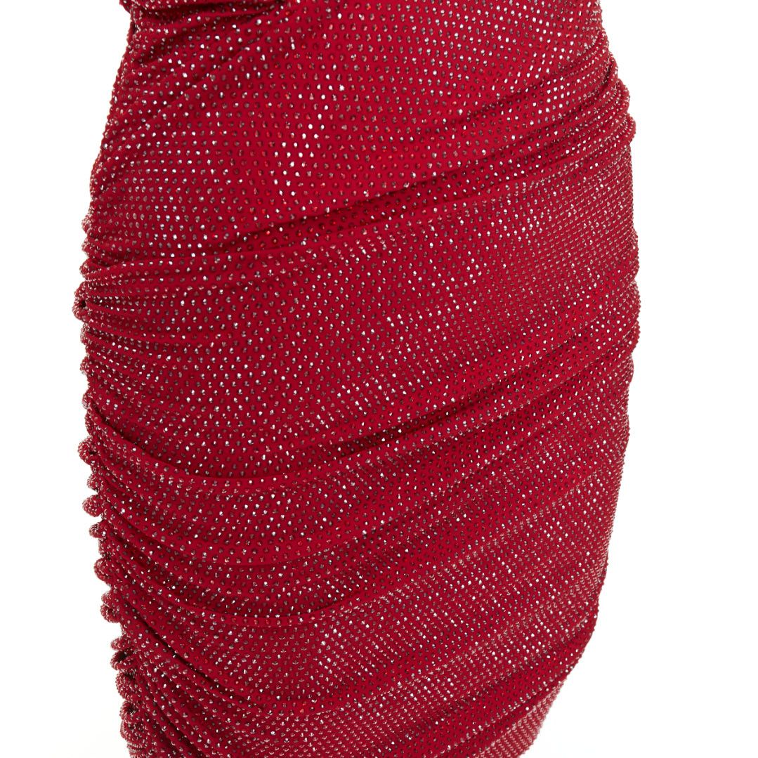 Alexandre Vauthier ALEXANDRE VAUTHIER Daring Red crystal stass encrusted plunge ruched mini dress IT40 S Size S / US 4 / IT 40 - 7 Thumbnail