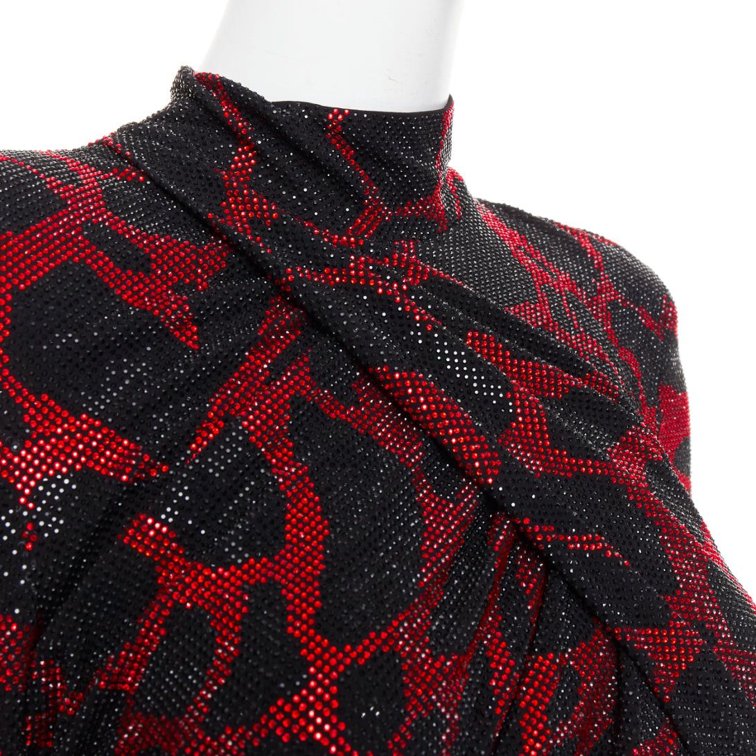Alexandre Vauthier ALEXANDRE VAUTHIER red black Giraffe crystal strass encrusted jersey mini dress Size S / US 4 / IT 40 - 2 Thumbnail