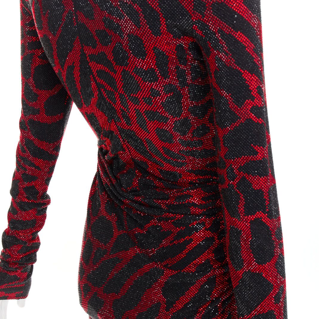 Alexandre Vauthier ALEXANDRE VAUTHIER red black Giraffe crystal strass encrusted jersey mini dress Size S / US 4 / IT 40 - 9 Thumbnail