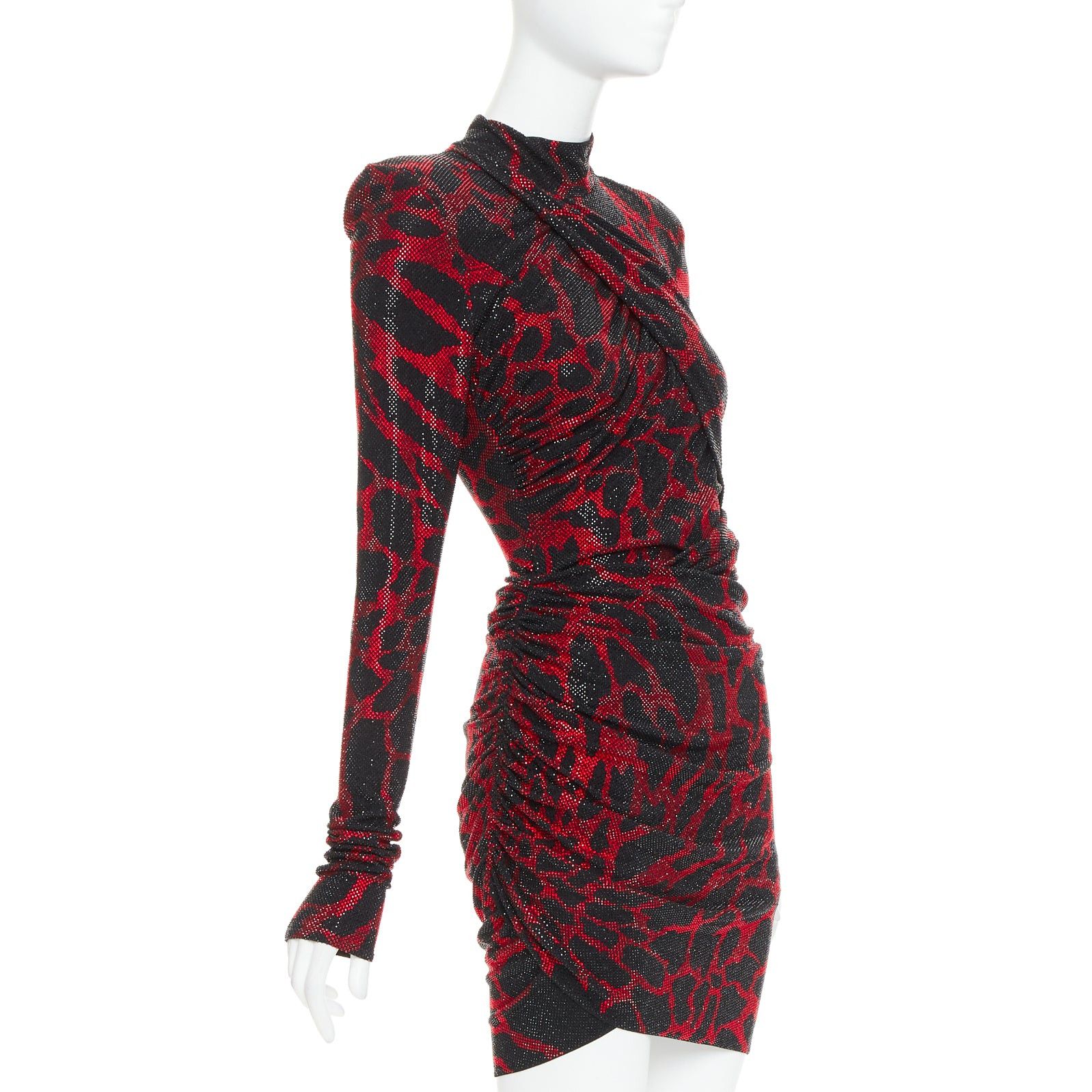 Alexandre Vauthier ALEXANDRE VAUTHIER red black Giraffe crystal strass encrusted jersey mini dress Size S / US 4 / IT 40 - 3 Thumbnail