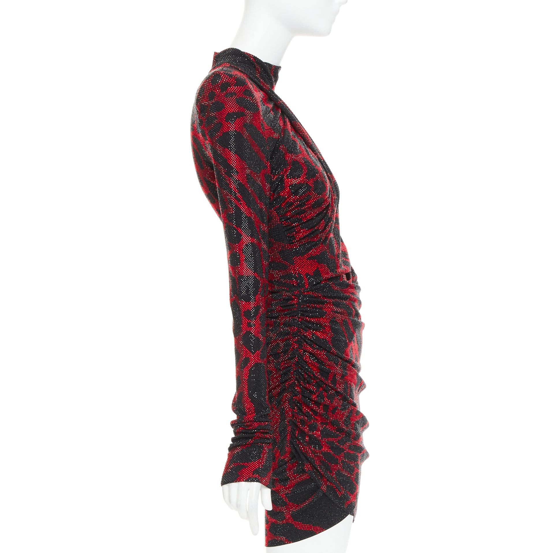 Alexandre Vauthier ALEXANDRE VAUTHIER red black Giraffe crystal strass encrusted jersey mini dress Size S / US 4 / IT 40 - 4 Thumbnail