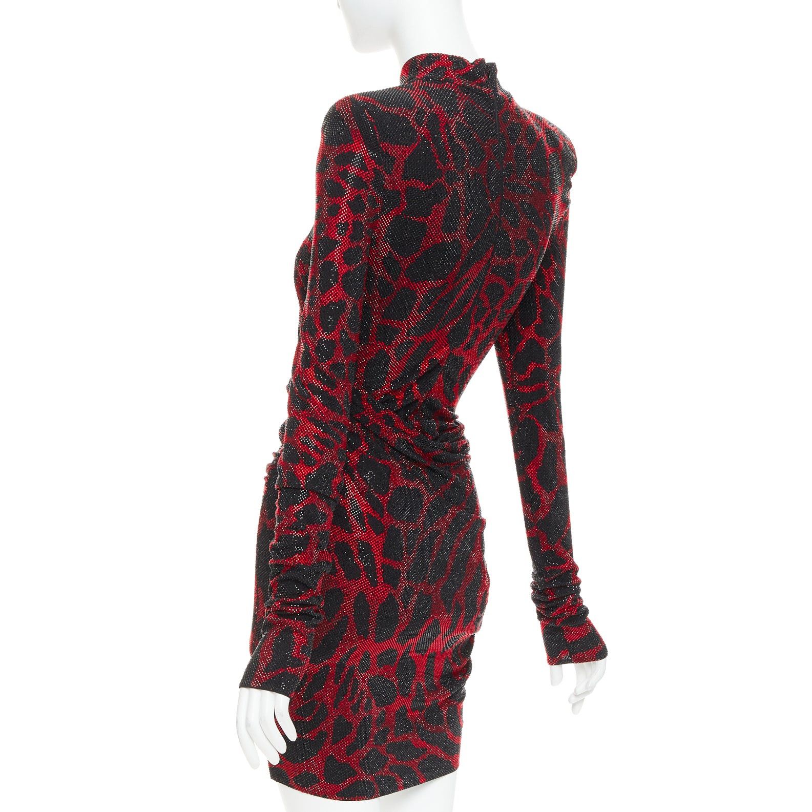 Alexandre Vauthier ALEXANDRE VAUTHIER red black Giraffe crystal strass encrusted jersey mini dress Size S / US 4 / IT 40 - 6 Thumbnail