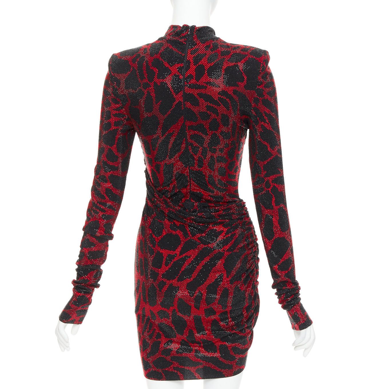 Alexandre Vauthier ALEXANDRE VAUTHIER red black Giraffe crystal strass encrusted jersey mini dress Size S / US 4 / IT 40 - 5 Thumbnail