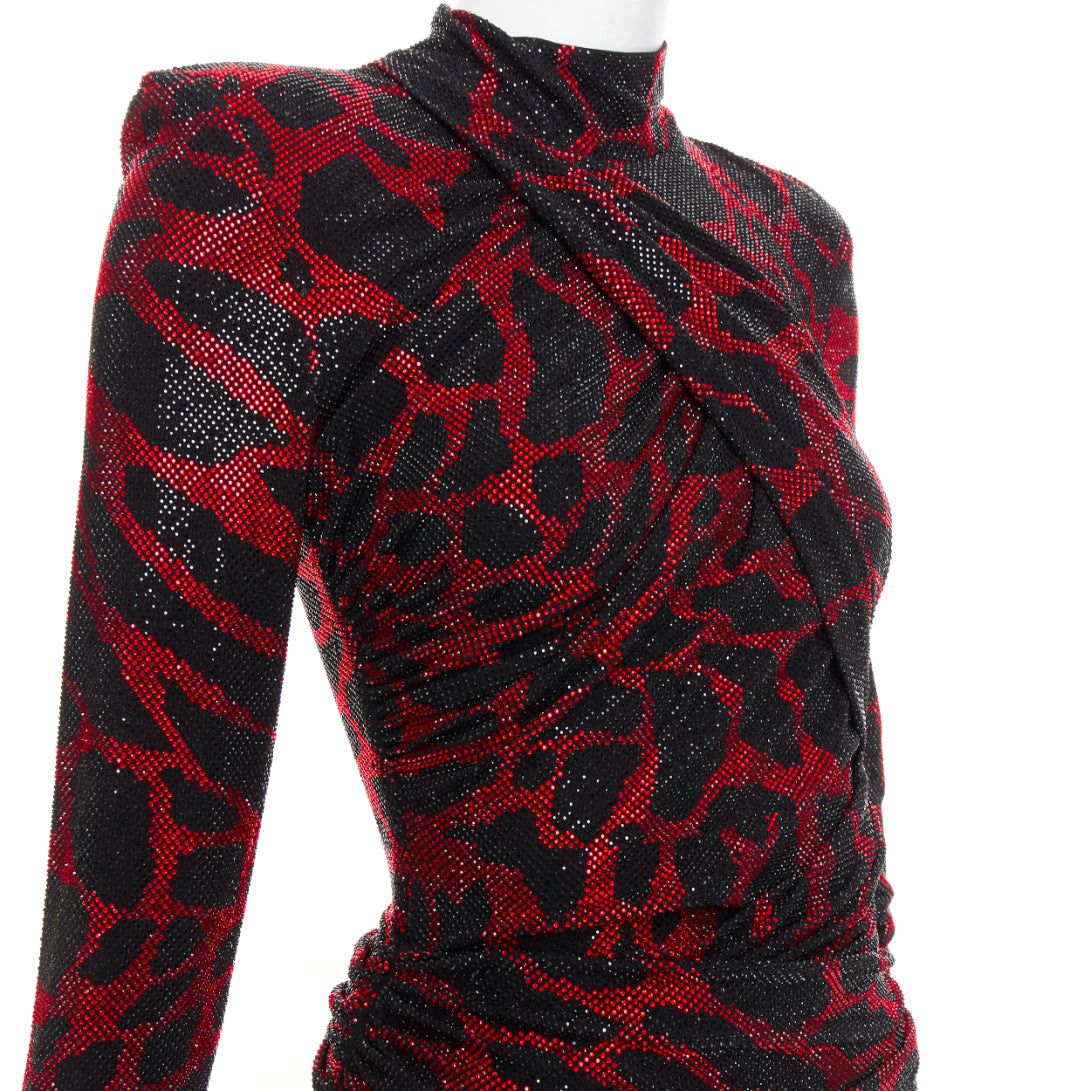 Alexandre Vauthier ALEXANDRE VAUTHIER red black Giraffe crystal strass encrusted jersey mini dress Size S / US 4 / IT 40 - 7 Thumbnail