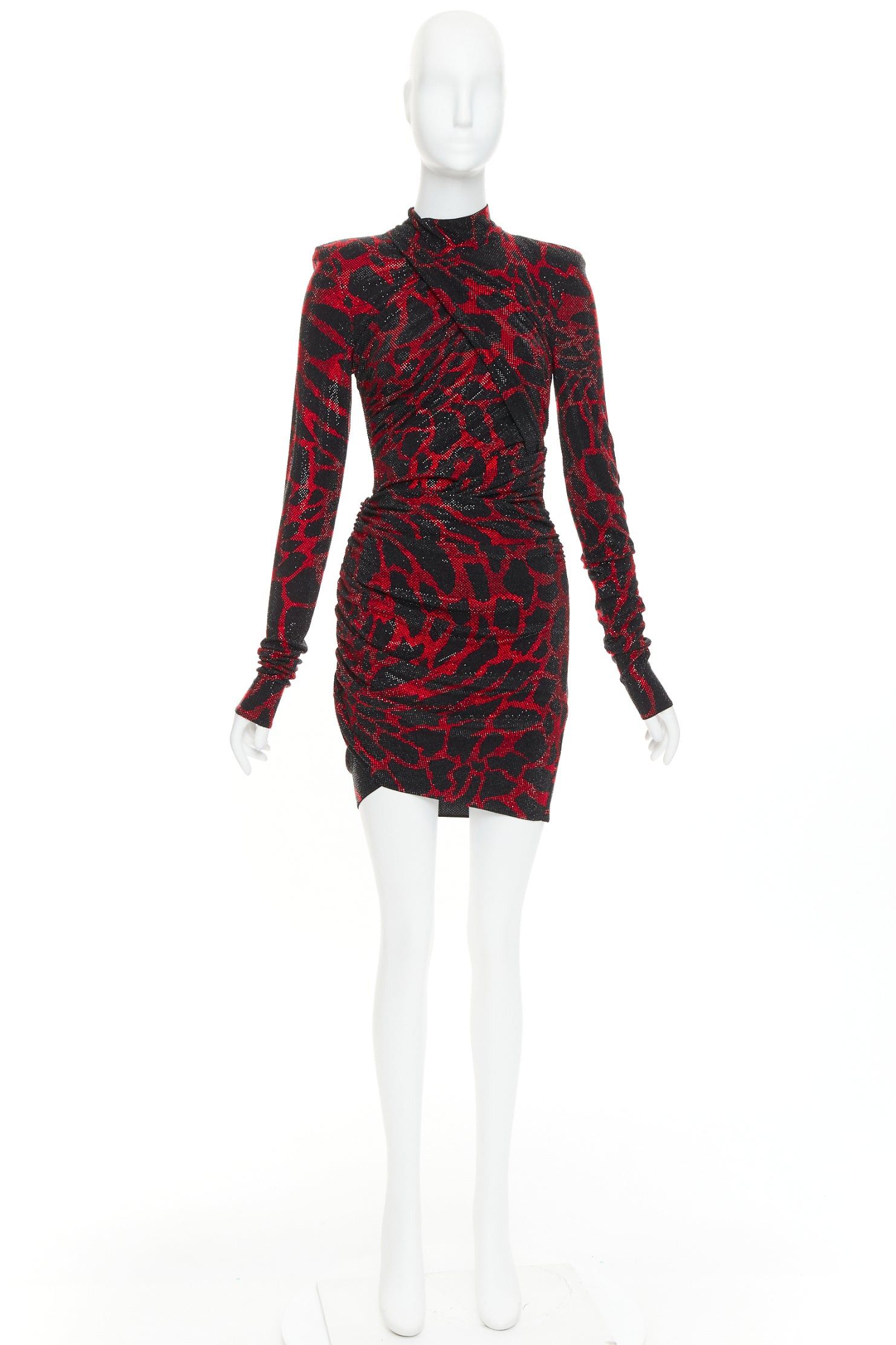 Alexandre Vauthier ALEXANDRE VAUTHIER red black Giraffe crystal strass encrusted jersey mini dress Size S / US 4 / IT 40 - 11 Thumbnail