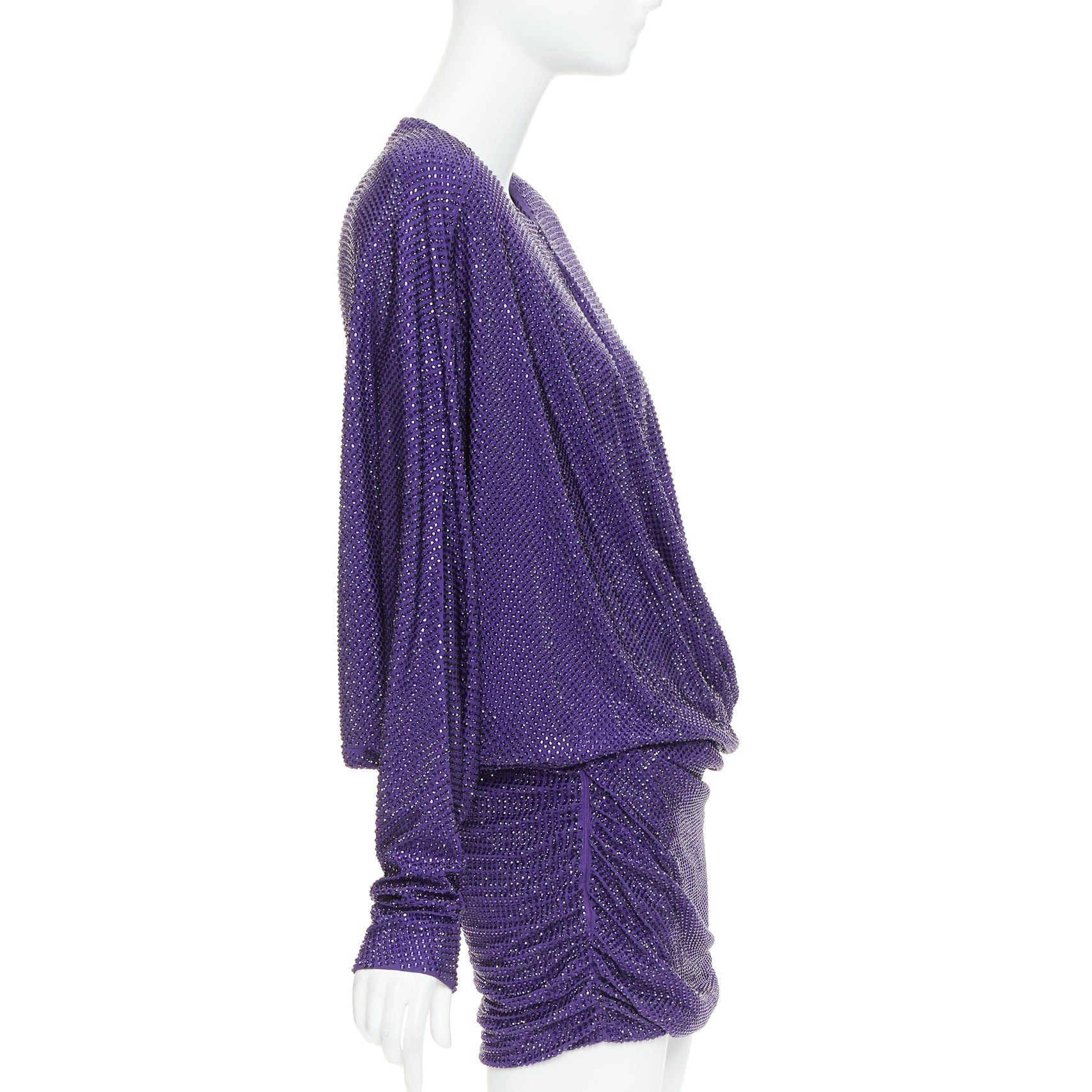 Alexandre Vauthier ALEXANDRE VAUTHIER COUTURE SS2018 Runway purple strass crystal power shoulder mini dress Size S / US 4 / IT 40 - 4 Thumbnail