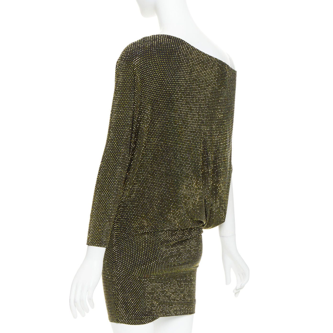 Alexandre Vauthier ALEXANDRE VAUTHIER black gold strass crystal asymmetric one shoulder mini dress Size S / US 4 / IT 40 - 6 Thumbnail