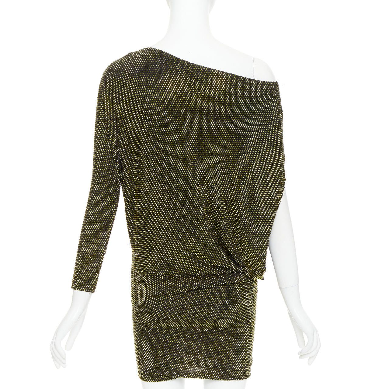 Alexandre Vauthier ALEXANDRE VAUTHIER black gold strass crystal asymmetric one shoulder mini dress Size S / US 4 / IT 40 - 5 Thumbnail