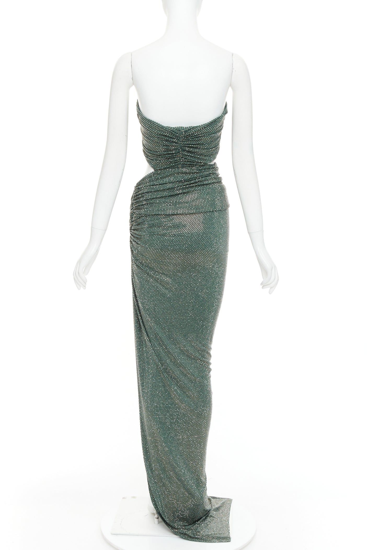 Alexandre Vauthier ALEXANDRE VAUTHIER Scarabeus green strass crystal cut out twisted bust low waist gown Size S / US 4 / IT 40 - 5 Thumbnail