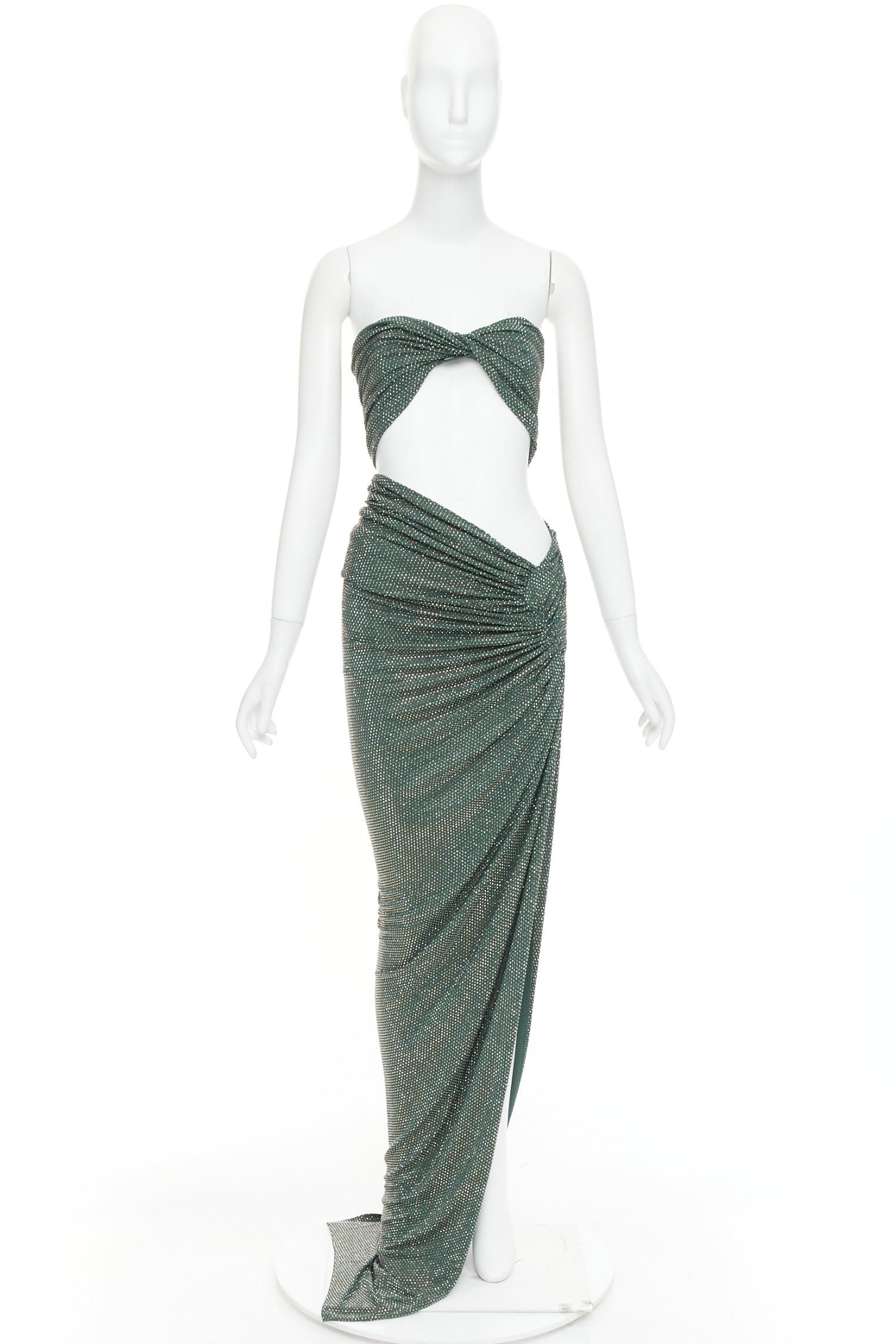 Alexandre Vauthier ALEXANDRE VAUTHIER Scarabeus green strass crystal cut out twisted bust low waist gown Size S / US 4 / IT 40 - 11 Thumbnail