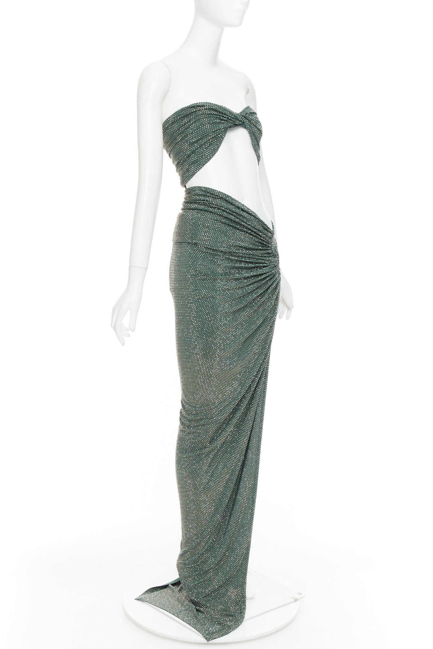Alexandre Vauthier ALEXANDRE VAUTHIER Scarabeus green strass crystal cut out twisted bust low waist gown Size S / US 4 / IT 40 - 3 Thumbnail