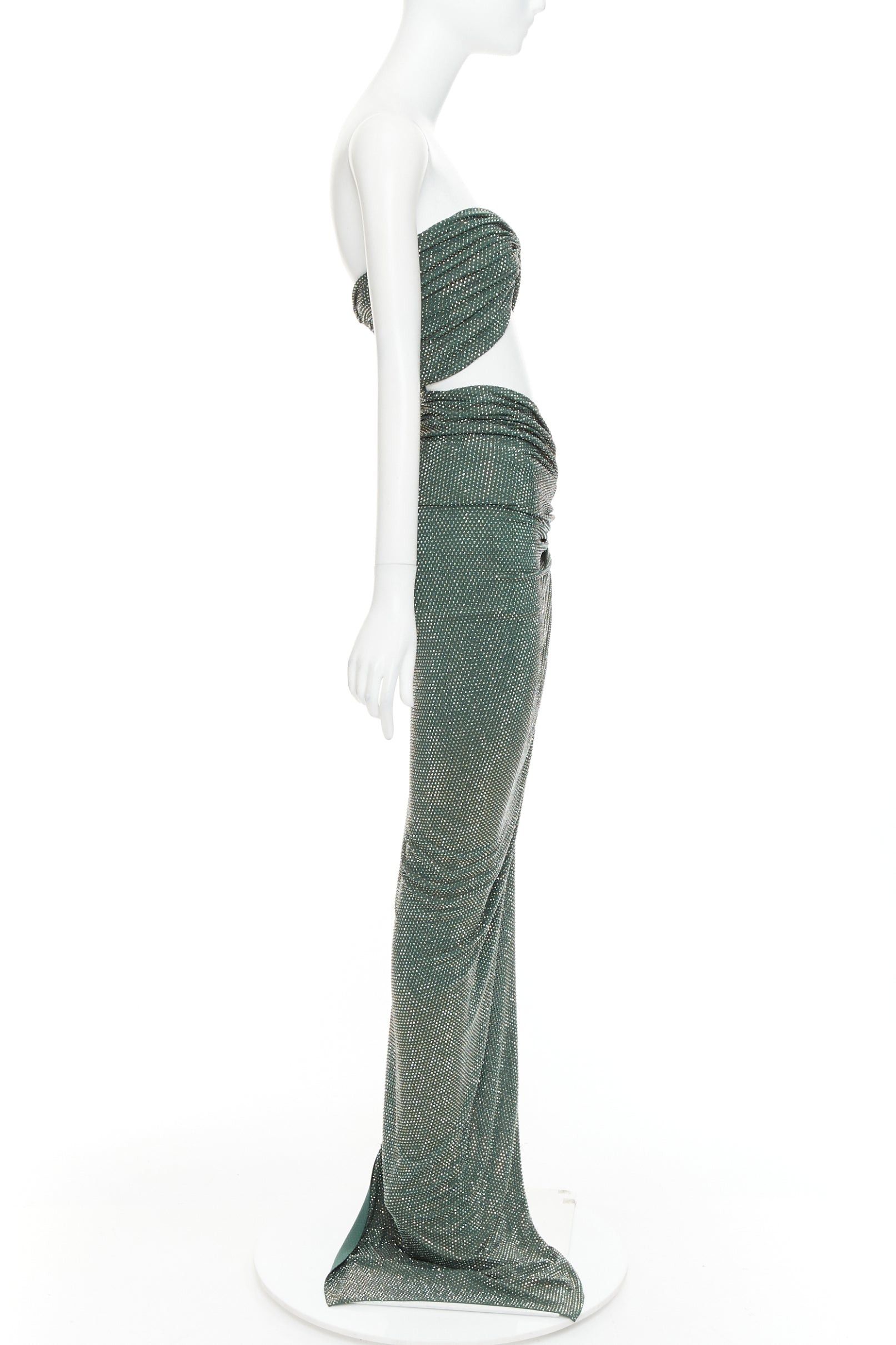 Alexandre Vauthier ALEXANDRE VAUTHIER Scarabeus green strass crystal cut out twisted bust low waist gown Size S / US 4 / IT 40 - 4 Thumbnail