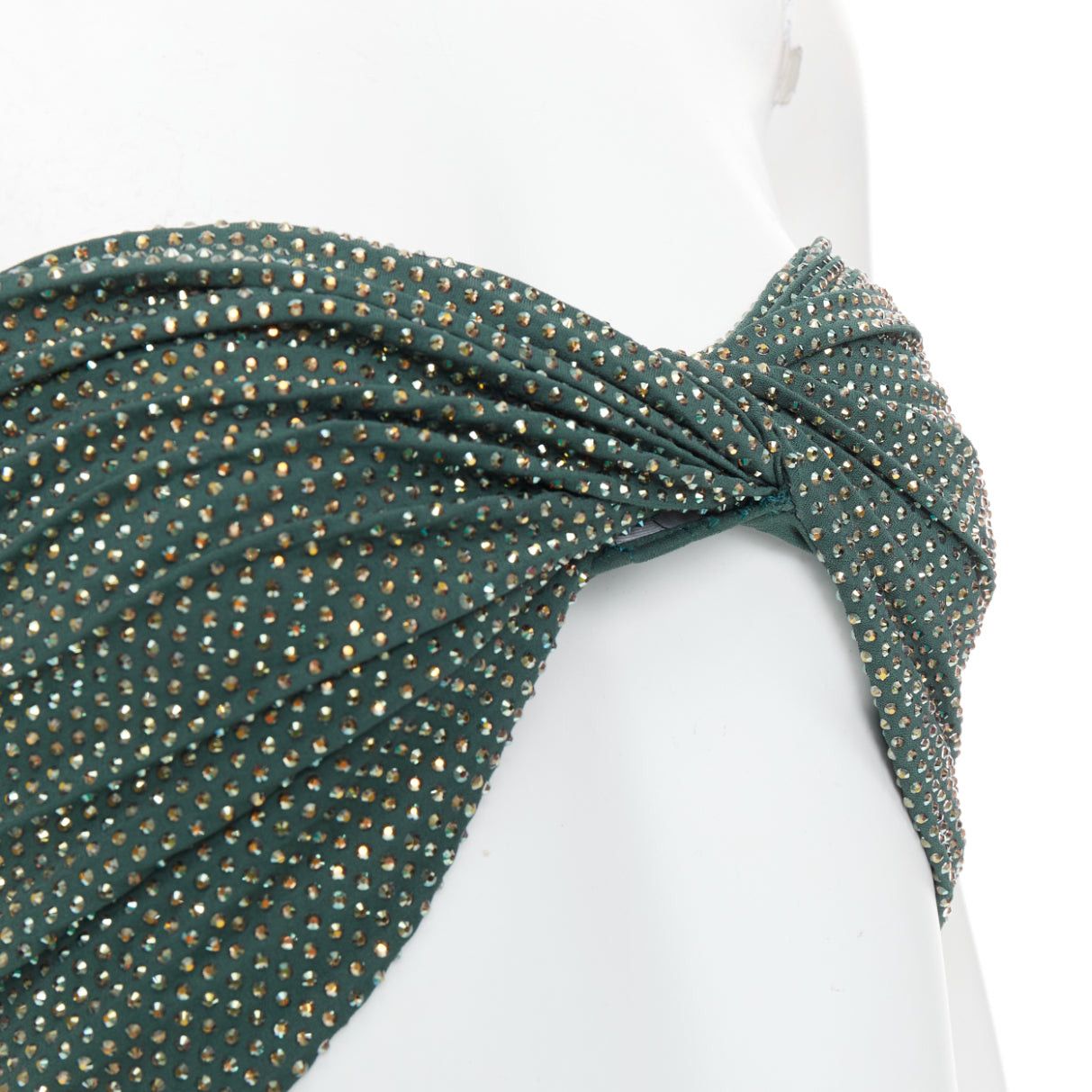 Alexandre Vauthier ALEXANDRE VAUTHIER Scarabeus green strass crystal cut out twisted bust low waist gown Size S / US 4 / IT 40 - 2 Thumbnail