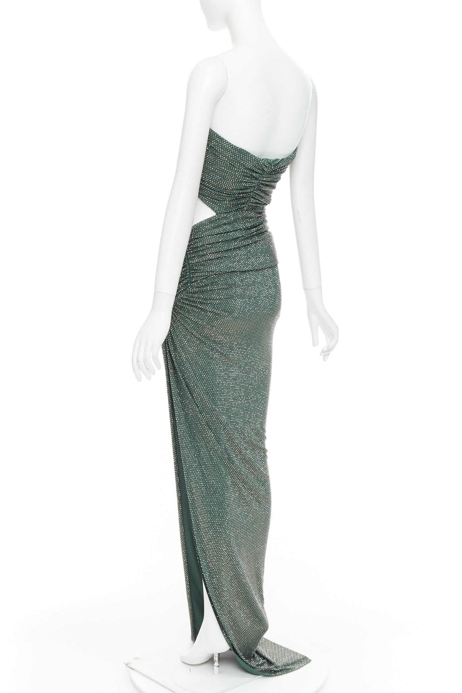 Alexandre Vauthier ALEXANDRE VAUTHIER Scarabeus green strass crystal cut out twisted bust low waist gown Size S / US 4 / IT 40 - 6 Thumbnail