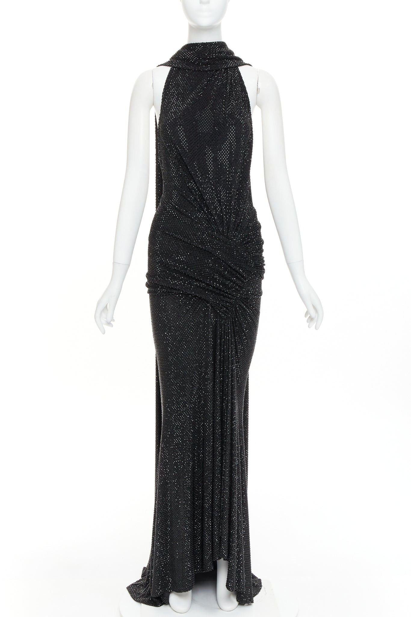 Alexandre Vauthier rare ALEXANDRE VAUTHIER COUTURE SS2020 Runway black strass crystal ruched waist drape sash train gown Size S / US 4 / IT 40 - 3 Thumbnail
