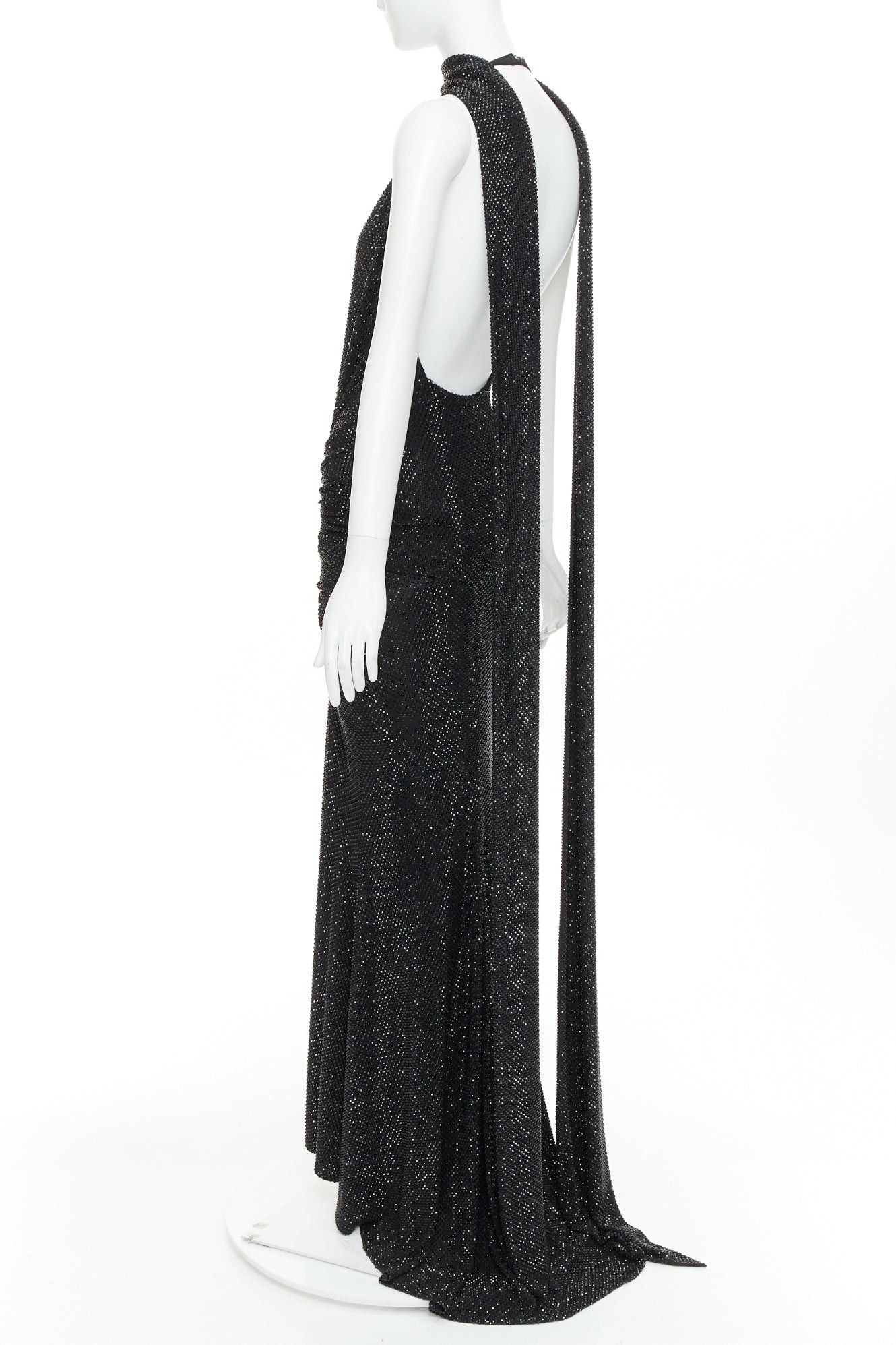 Alexandre Vauthier rare ALEXANDRE VAUTHIER COUTURE SS2020 Runway black strass crystal ruched waist drape sash train gown Size S / US 4 / IT 40 - 6 Thumbnail