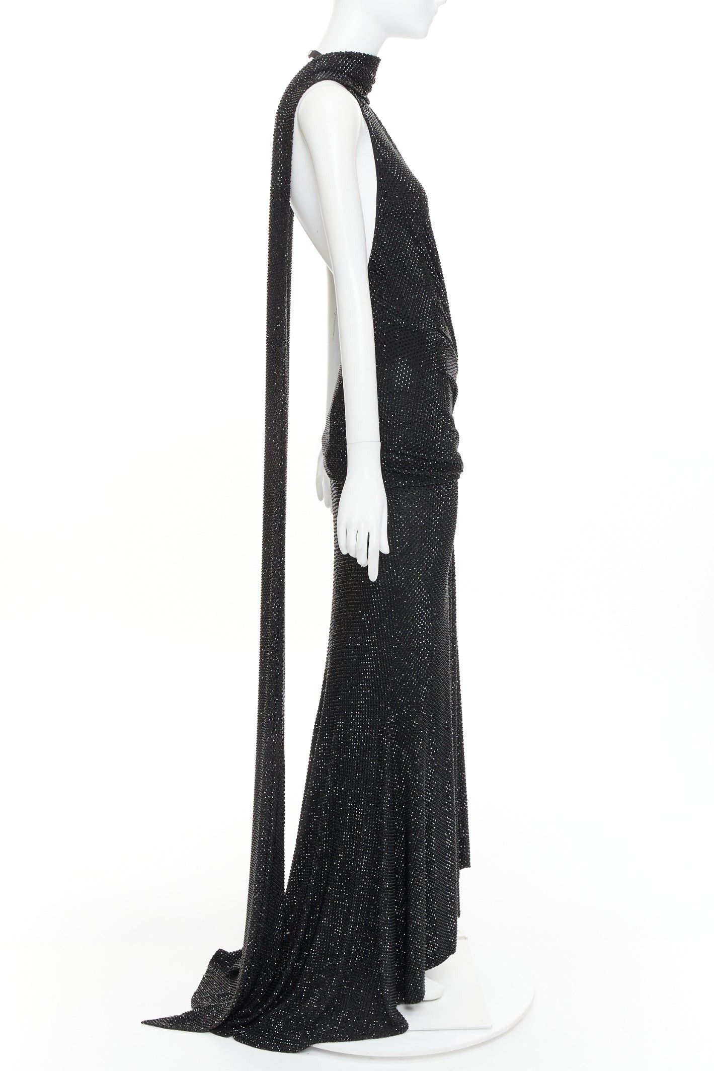 Alexandre Vauthier rare ALEXANDRE VAUTHIER COUTURE SS2020 Runway black strass crystal ruched waist drape sash train gown Size S / US 4 / IT 40 - 4 Thumbnail