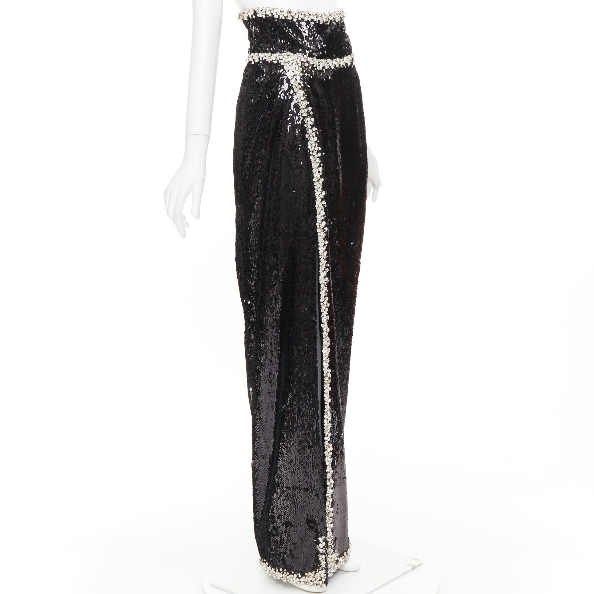 Alexandre Vauthier rare ALEXANDRE VAUTHIER COUTURE 2021 black sequinned silver crystal bordered split maxi skirt Size S / US 4 / IT 40 - 3 Thumbnail