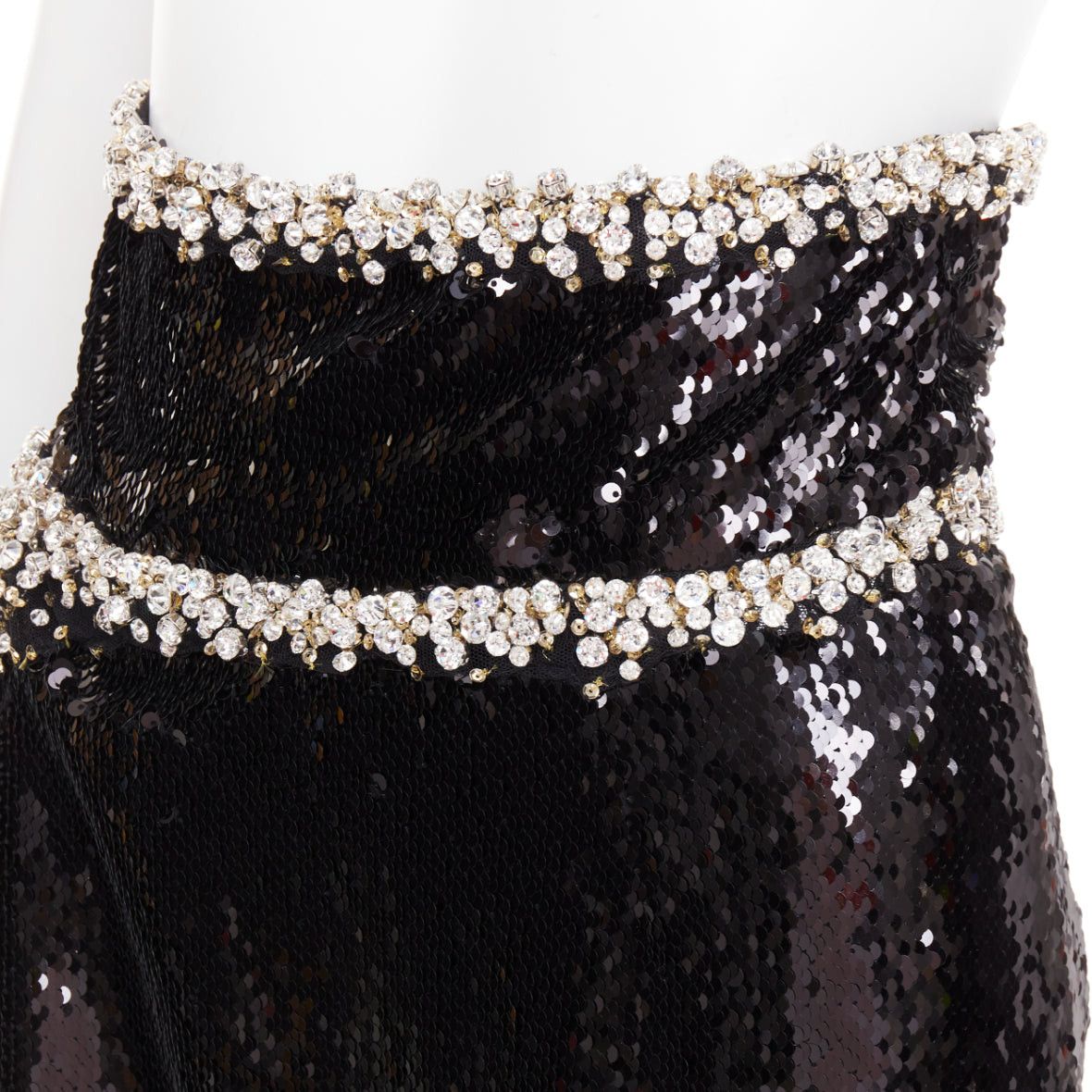 Alexandre Vauthier rare ALEXANDRE VAUTHIER COUTURE 2021 black sequinned silver crystal bordered split maxi skirt Size S / US 4 / IT 40 - 2 Thumbnail