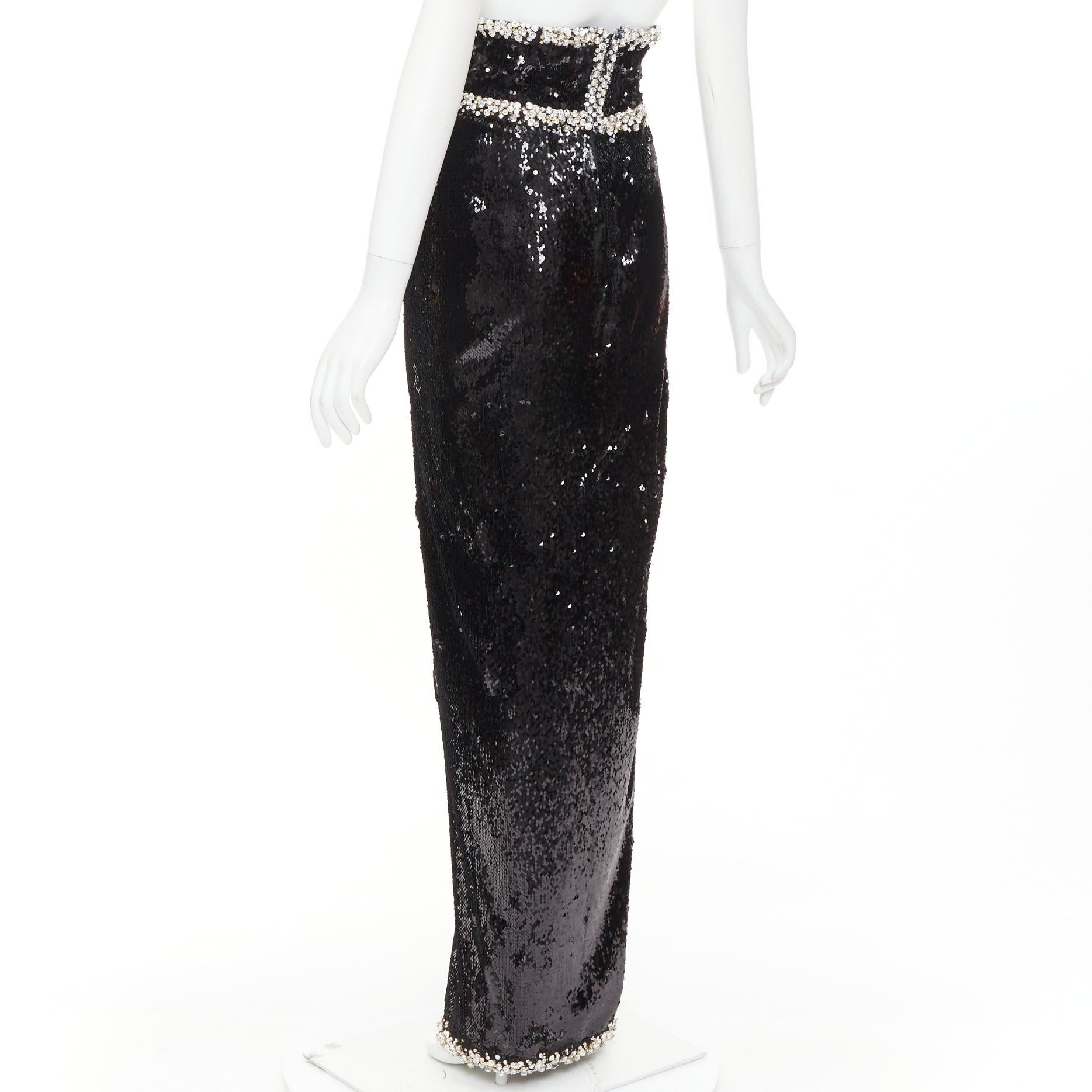 Alexandre Vauthier rare ALEXANDRE VAUTHIER COUTURE 2021 black sequinned silver crystal bordered split maxi skirt Size S / US 4 / IT 40 - 6 Thumbnail