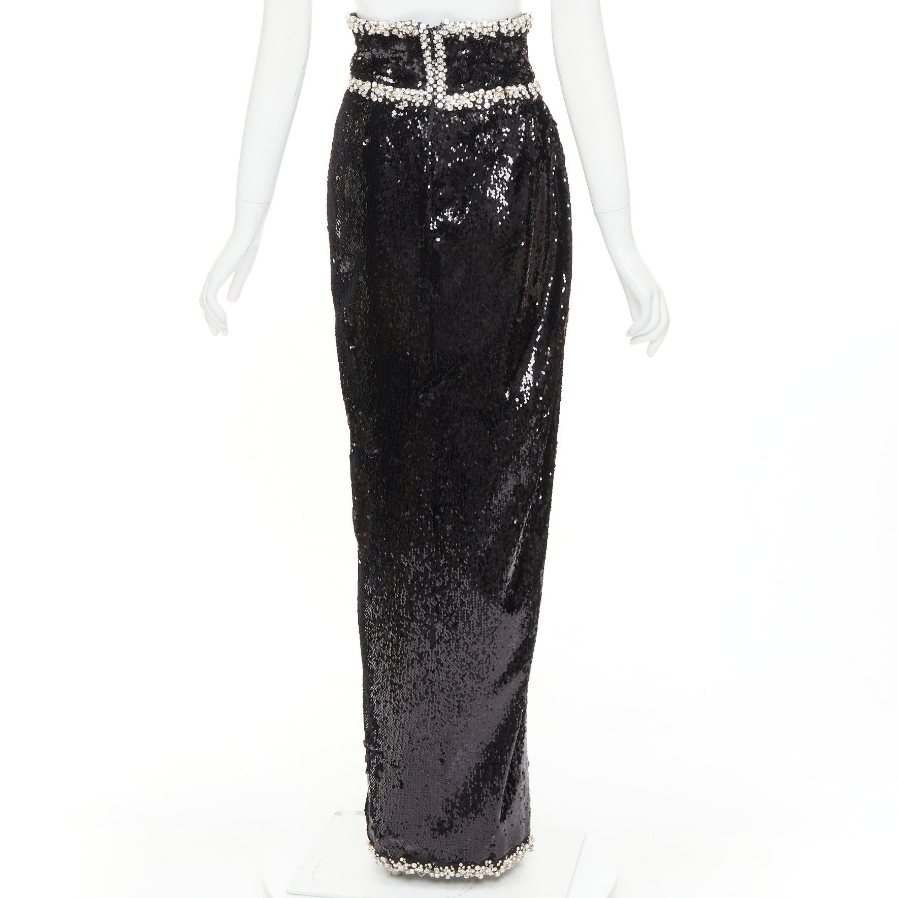 Alexandre Vauthier rare ALEXANDRE VAUTHIER COUTURE 2021 black sequinned silver crystal bordered split maxi skirt Size S / US 4 / IT 40 - 5 Thumbnail