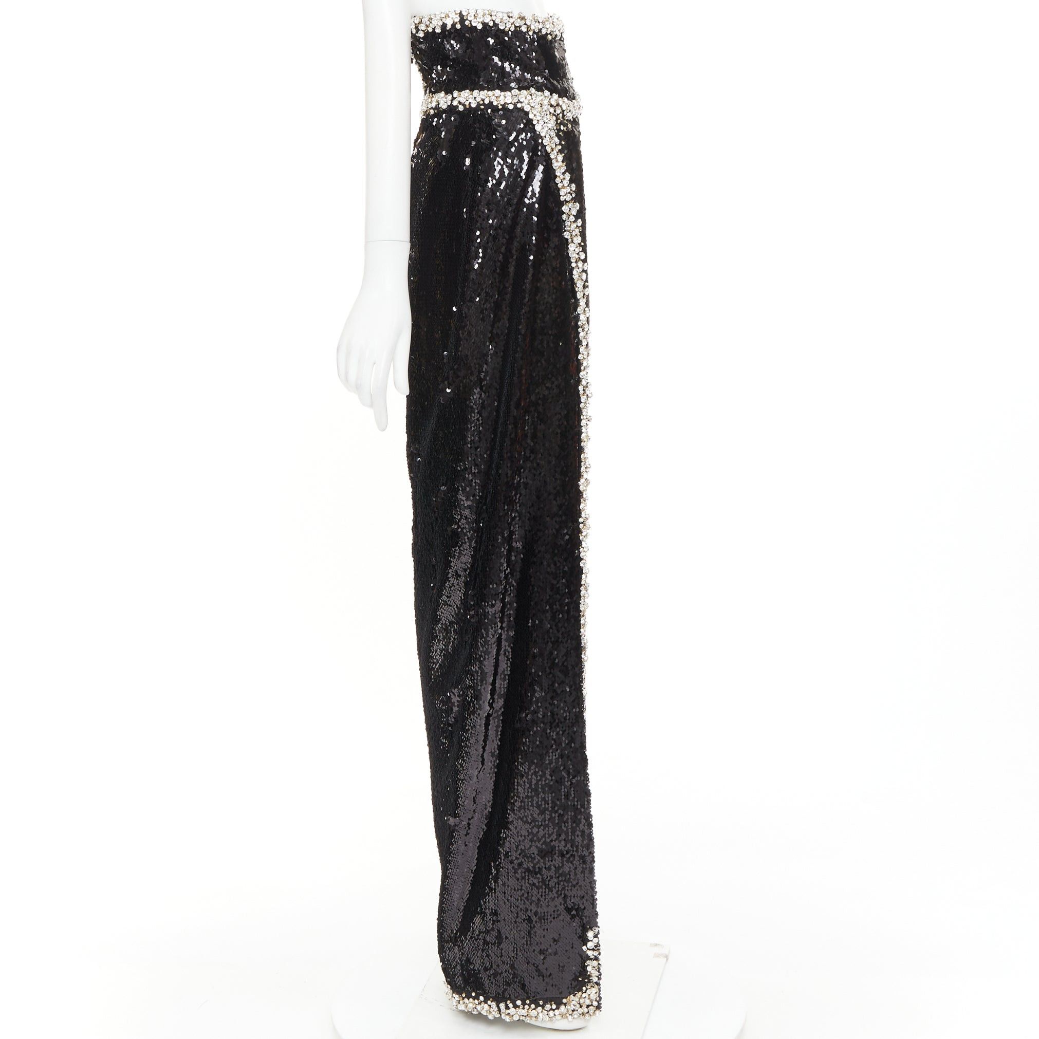 Alexandre Vauthier rare ALEXANDRE VAUTHIER COUTURE 2021 black sequinned silver crystal bordered split maxi skirt Size S / US 4 / IT 40 - 4 Thumbnail