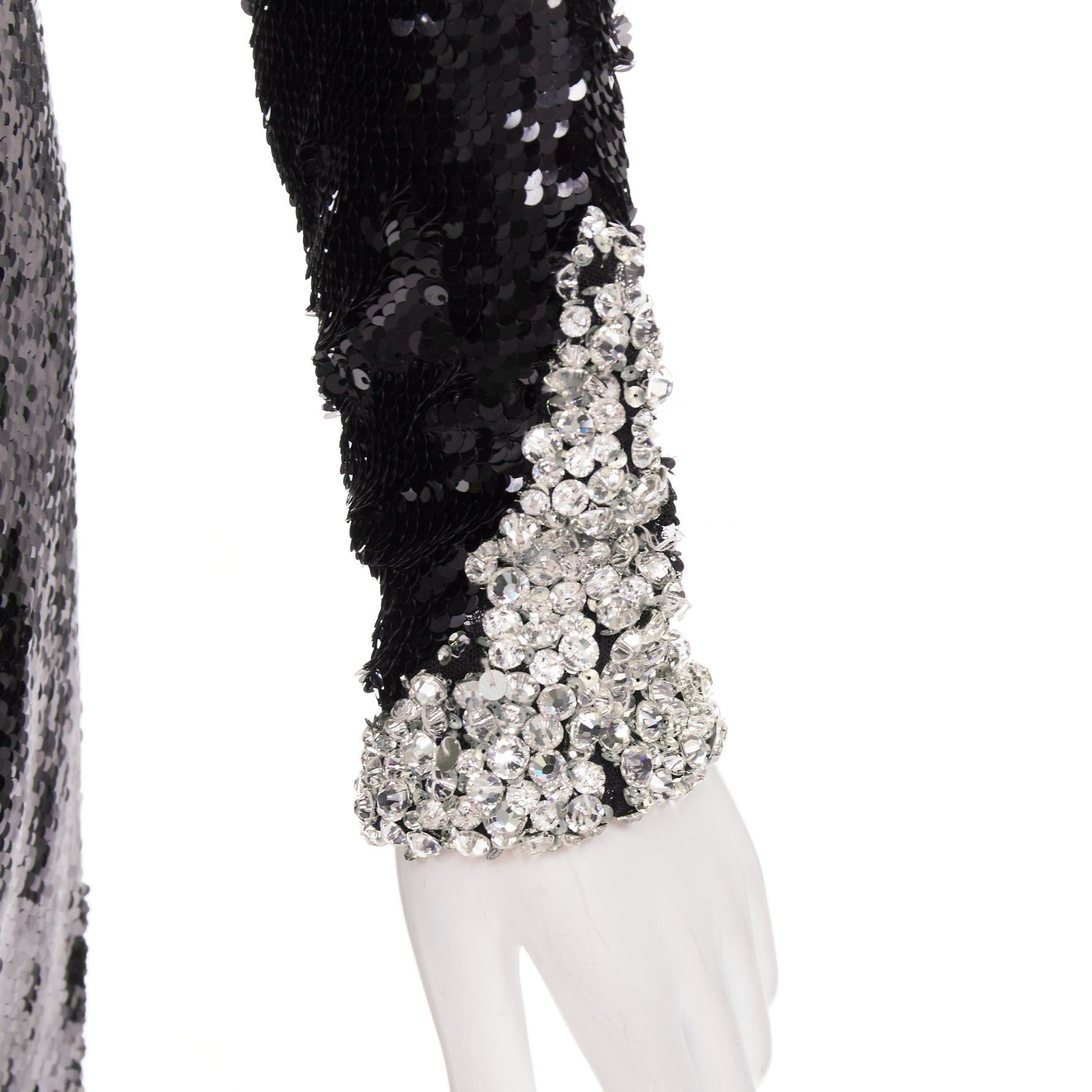Alexandre Vauthier ALEXANDRE VAUTHIER COUTURE SS2021 black sequin silver crystal bordered one shoulder dress Size S / US 4 / IT 40 - 7 Thumbnail