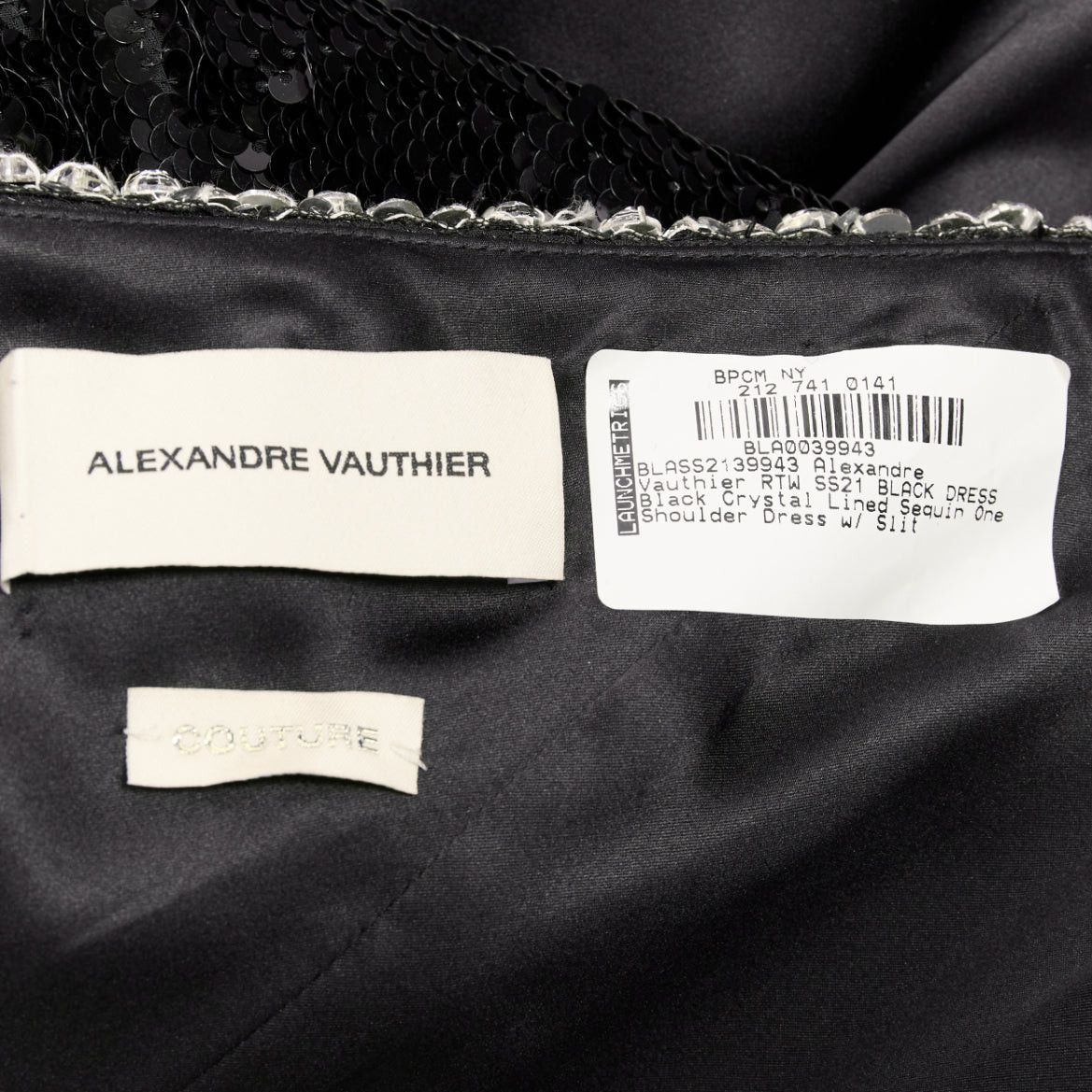 Alexandre Vauthier ALEXANDRE VAUTHIER COUTURE SS2021 black sequin silver crystal bordered one shoulder dress Size S / US 4 / IT 40 - 11 Thumbnail