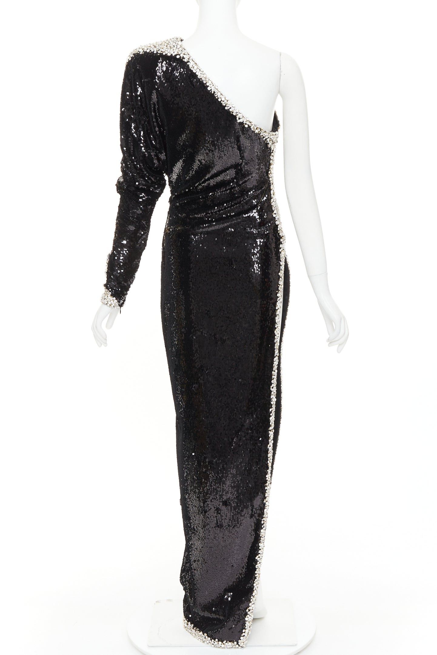 Alexandre Vauthier ALEXANDRE VAUTHIER COUTURE SS2021 black sequin silver crystal bordered one shoulder dress Size S / US 4 / IT 40 - 5 Thumbnail