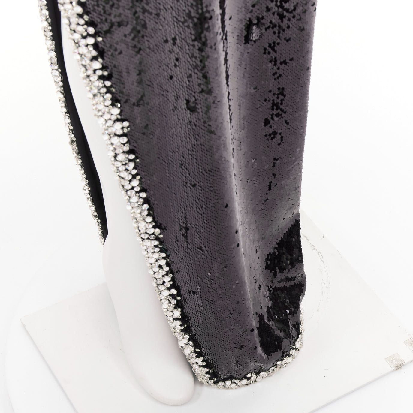 Alexandre Vauthier ALEXANDRE VAUTHIER COUTURE SS2021 black sequin silver crystal bordered one shoulder dress Size S / US 4 / IT 40 - 10 Thumbnail