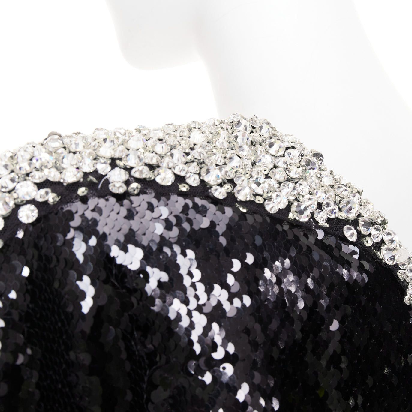 Alexandre Vauthier ALEXANDRE VAUTHIER COUTURE SS2021 black sequin silver crystal bordered one shoulder dress Size S / US 4 / IT 40 - 2 Thumbnail