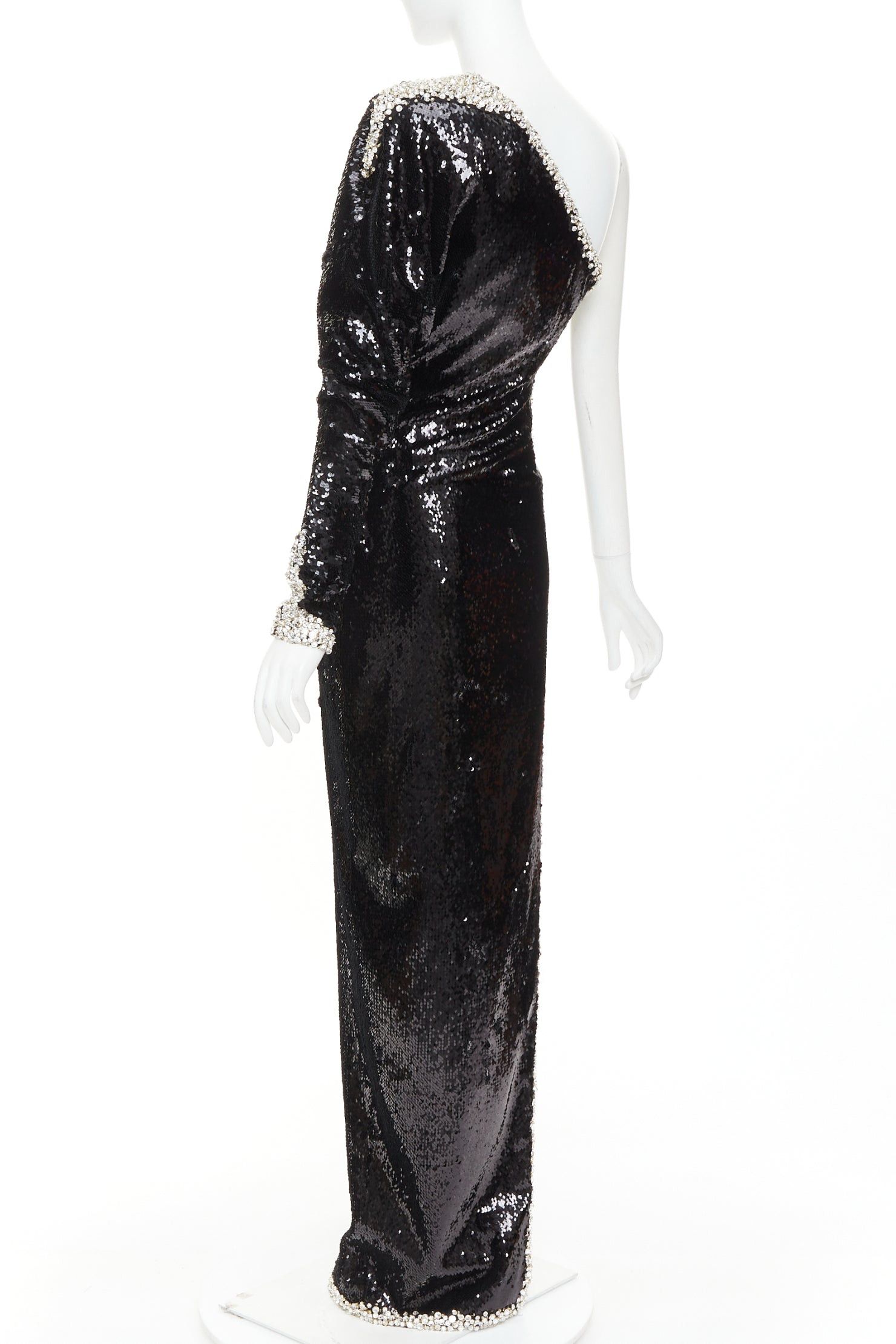 Alexandre Vauthier ALEXANDRE VAUTHIER COUTURE SS2021 black sequin silver crystal bordered one shoulder dress Size S / US 4 / IT 40 - 6 Thumbnail