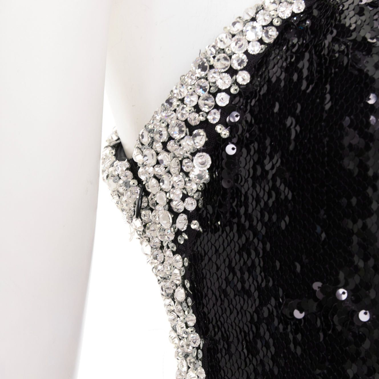 Alexandre Vauthier ALEXANDRE VAUTHIER COUTURE SS2021 black sequin silver crystal bordered one shoulder dress Size S / US 4 / IT 40 - 8 Thumbnail