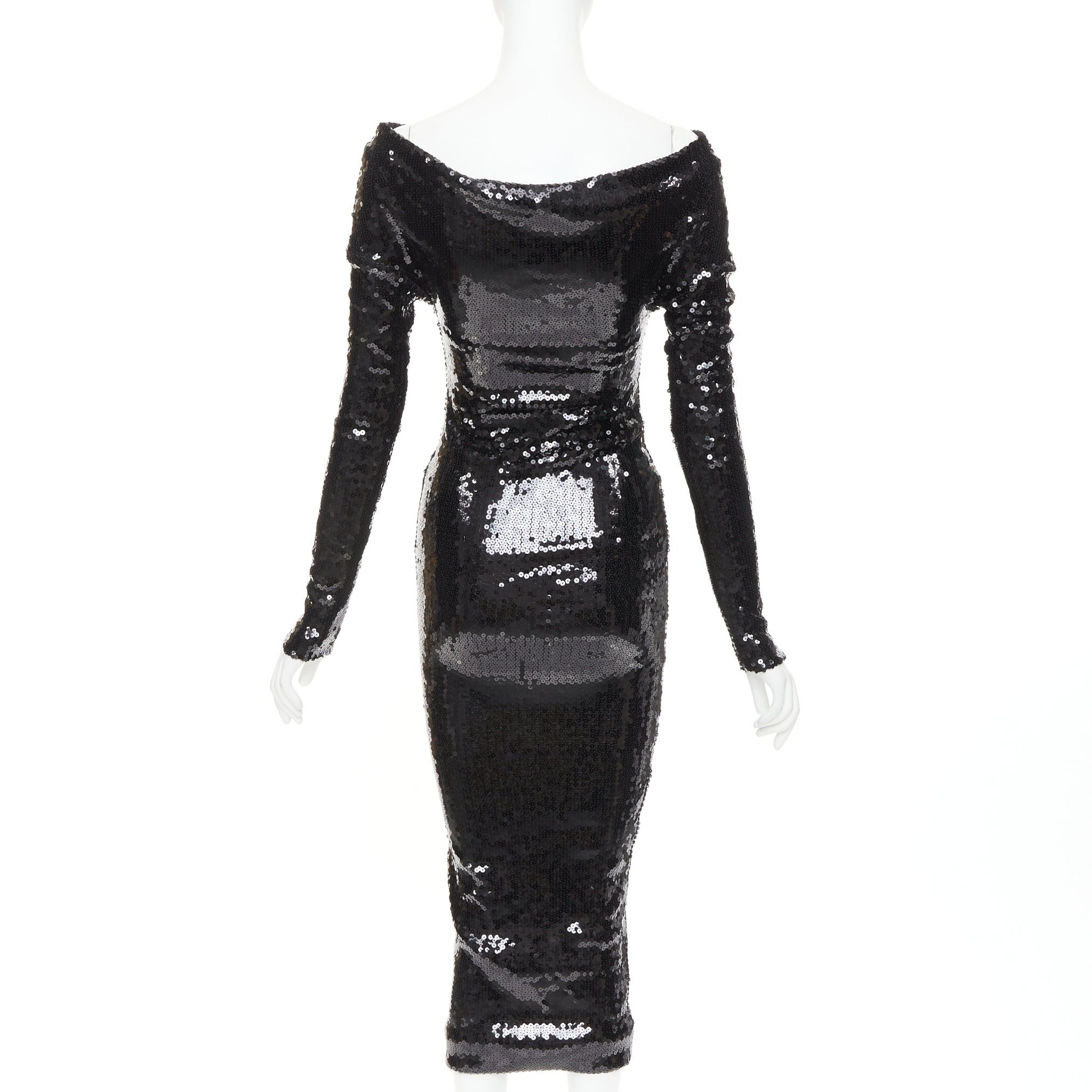 Alexandre Vauthier ALEXANDRE VAUTHIER SS2023 Runway black sequinned off shoulder bodycon stretch midi dress Size S / US 4 / IT 40 - 5 Thumbnail