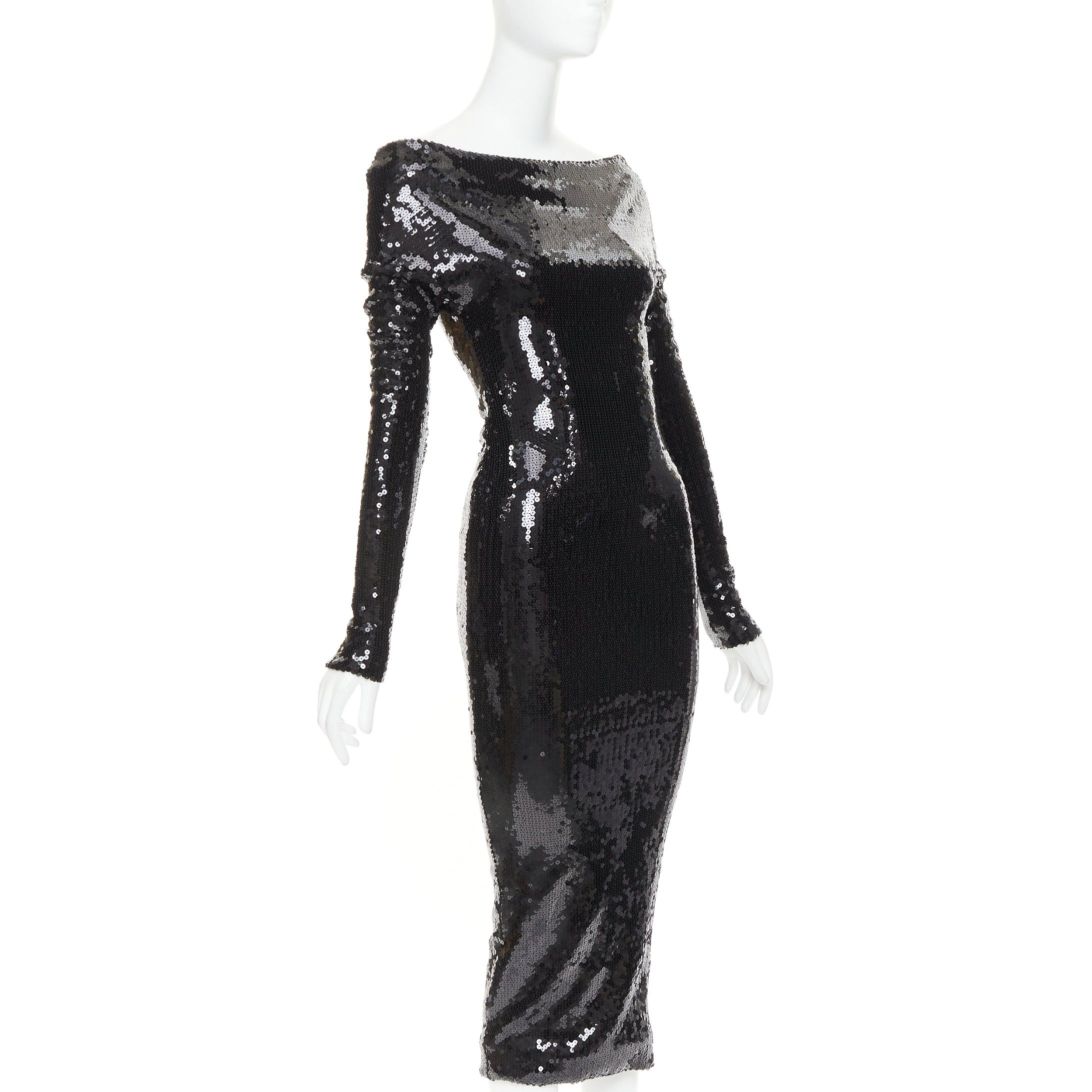 Alexandre Vauthier ALEXANDRE VAUTHIER SS2023 Runway black sequinned off shoulder bodycon stretch midi dress Size S / US 4 / IT 40 - 3 Thumbnail